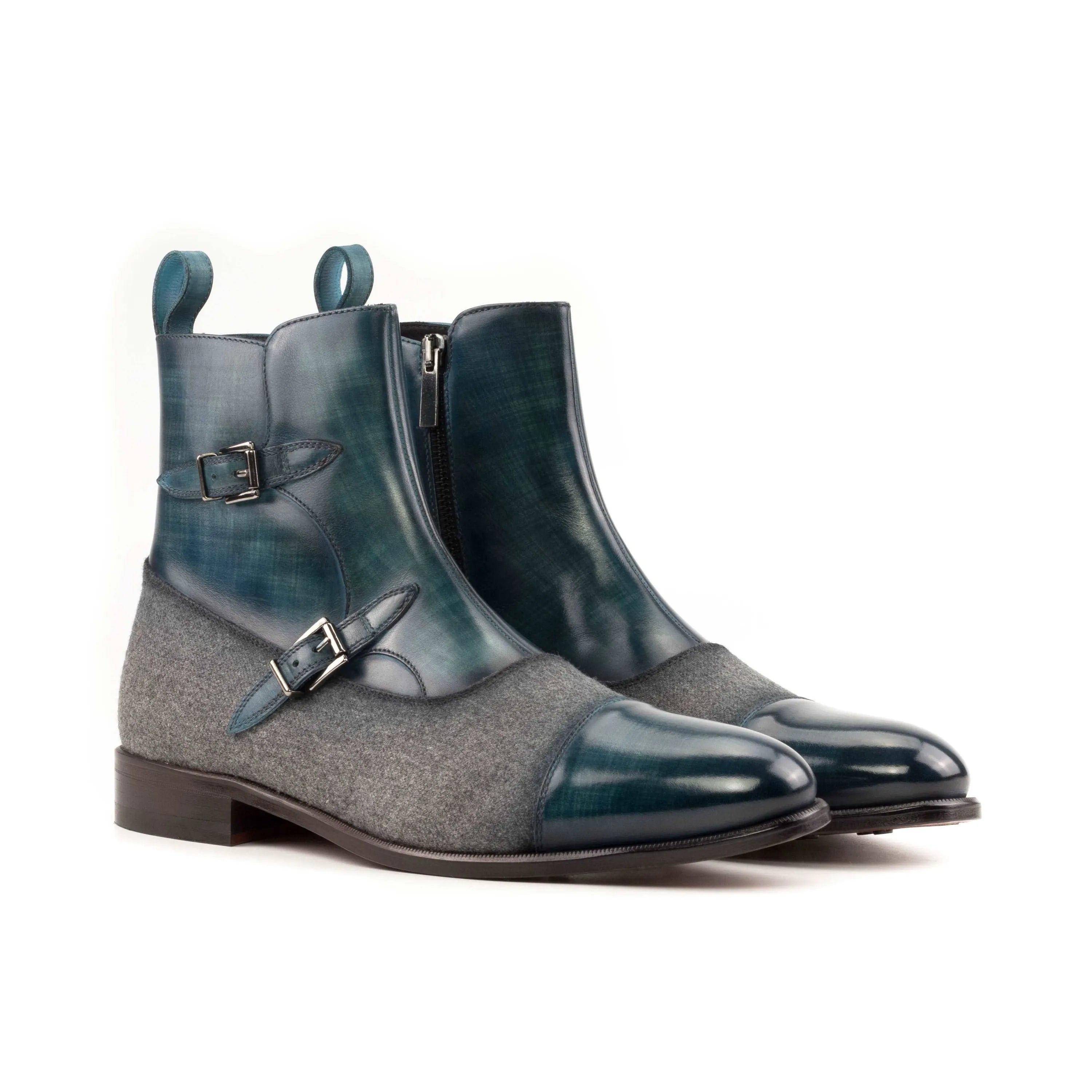 Biagio Octavian Patina Boots: two-tone leather and tweed ankle boots