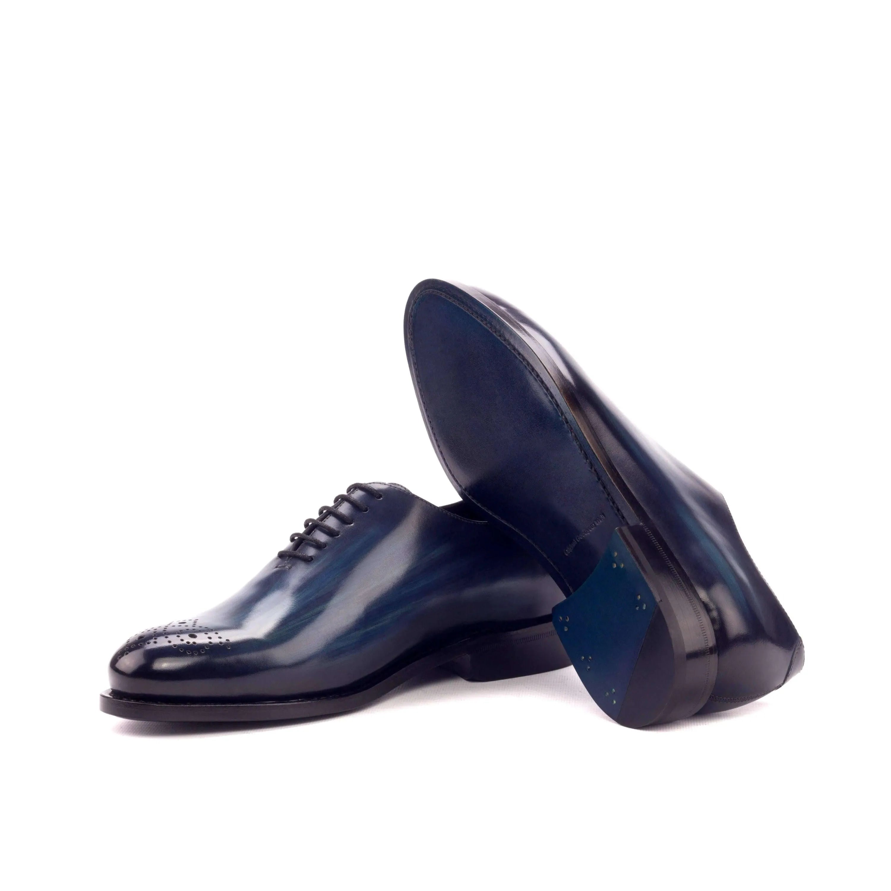 Bluemoon wholecut patina II blue leather dress shoes pair