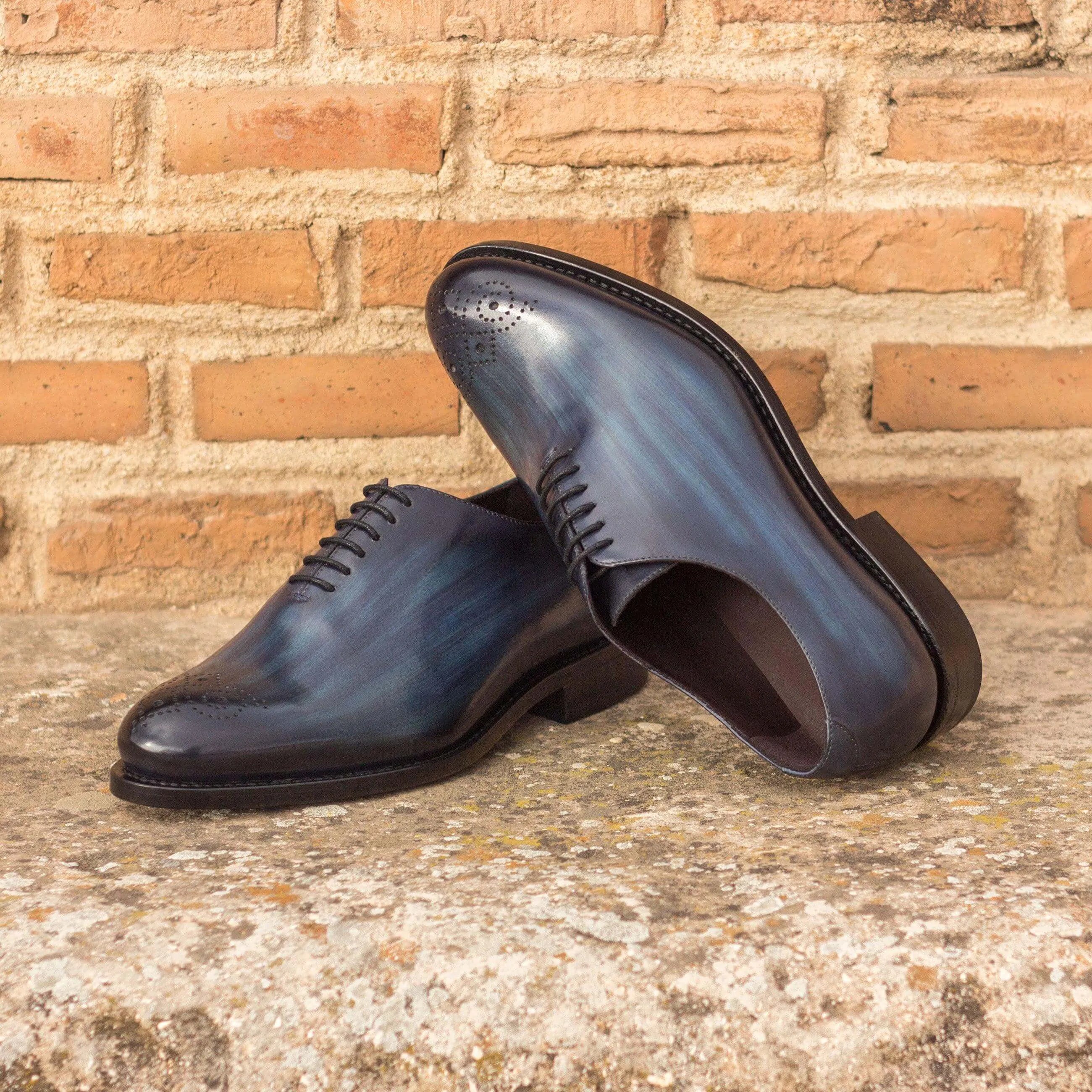 Bluemoon wholecut patina blue leather dress shoes