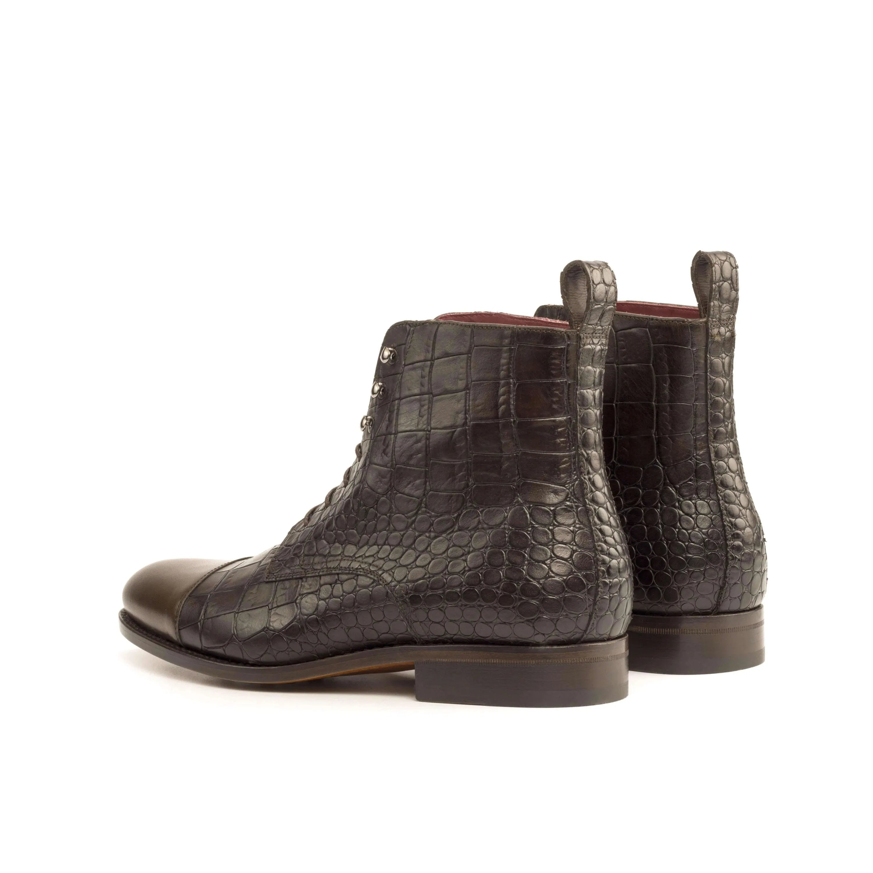 Bobies Jumper Boots II pair of dark brown painted crocodile leather boots