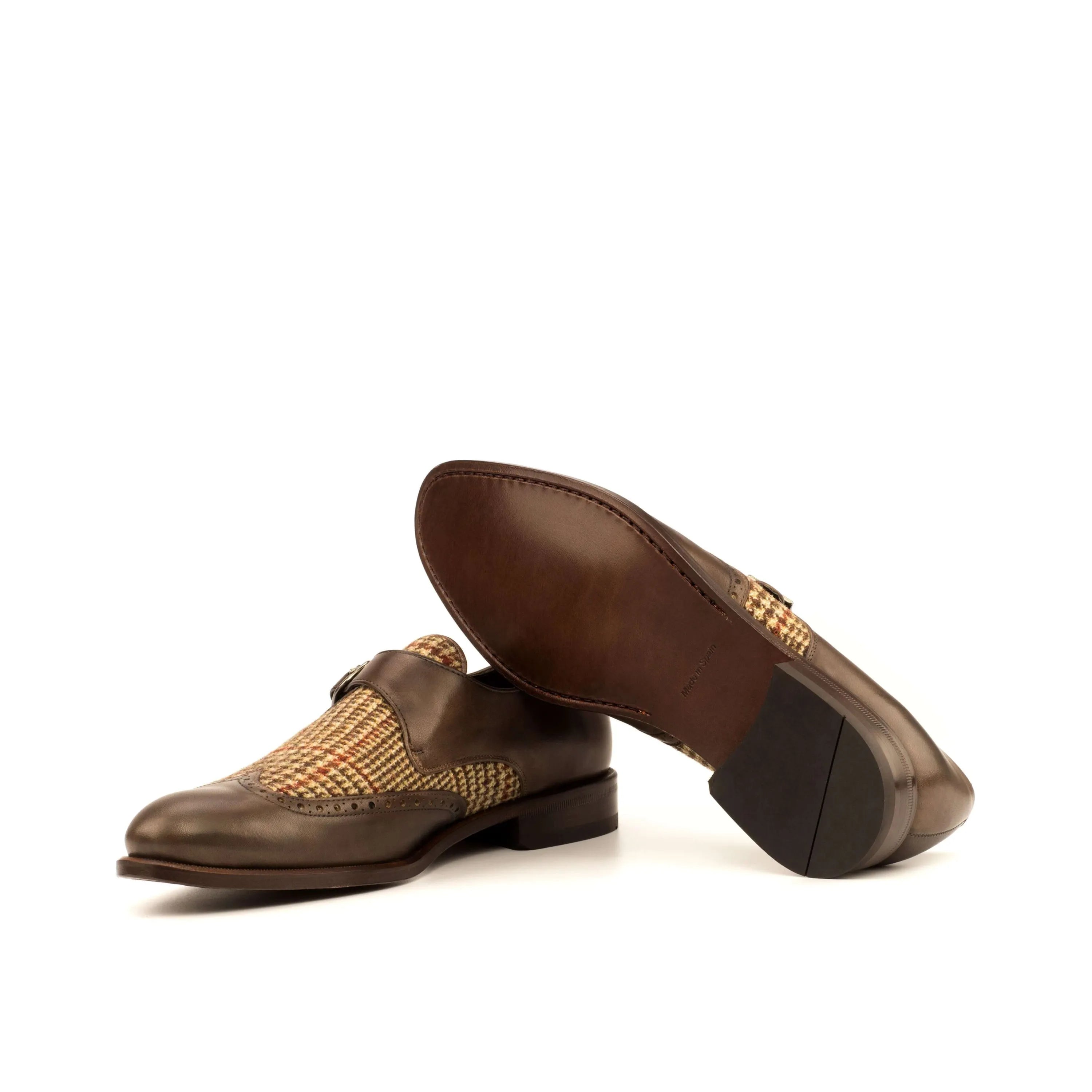 Bodaway single monk shoes in brown leather and tweed