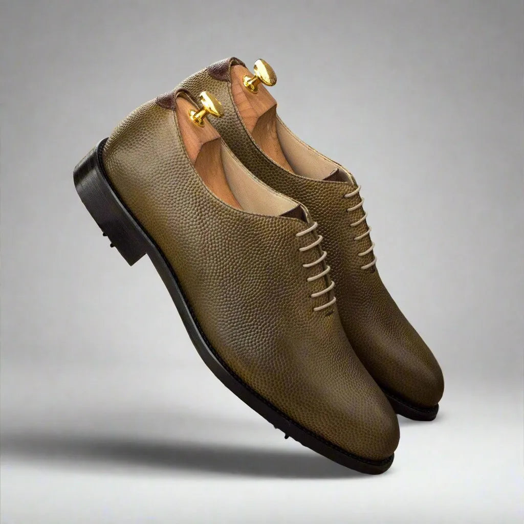 Bogy wholecut golf shoes in olive green leather oxford style