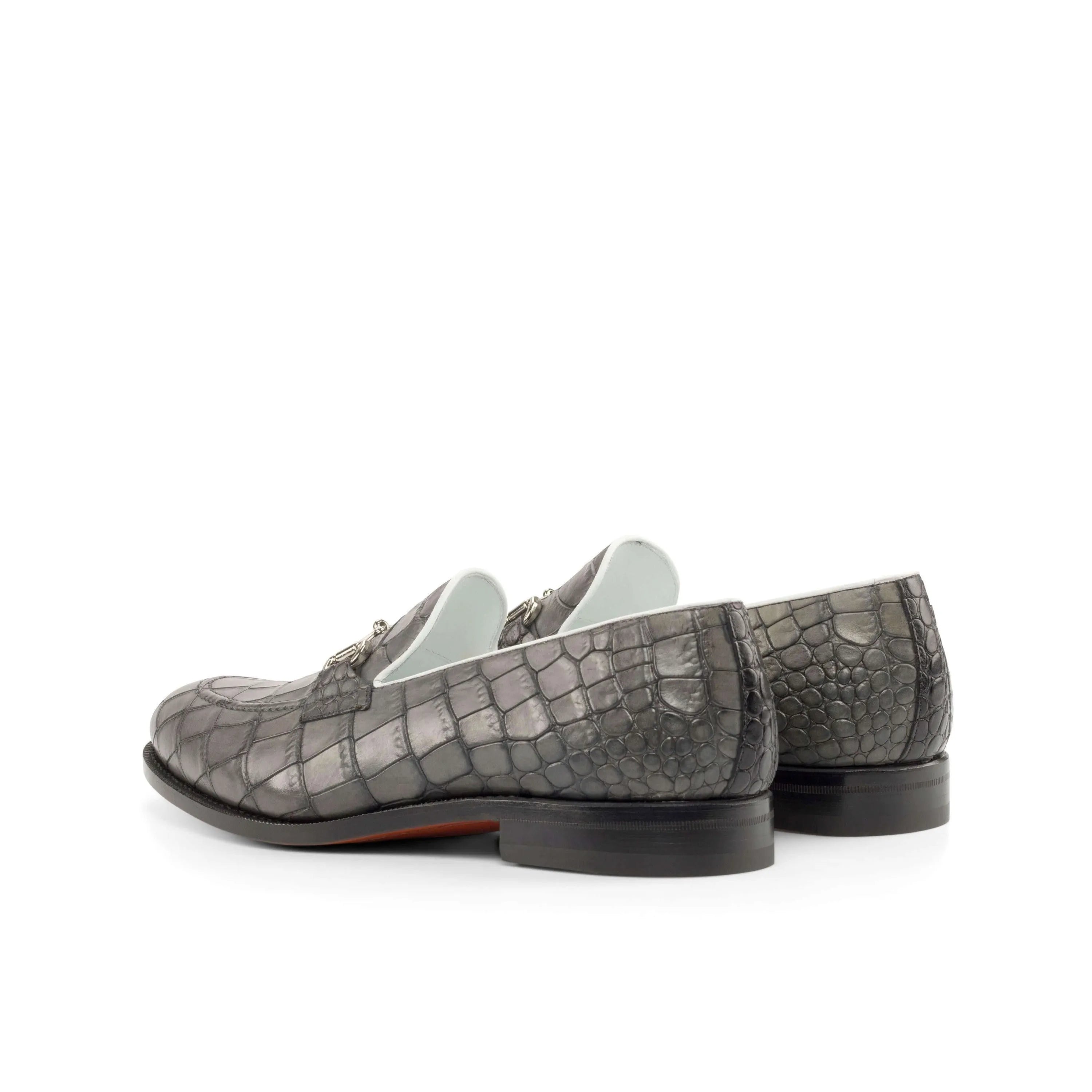 Gray Boris Loafers II with painted croco pattern and rounded toe