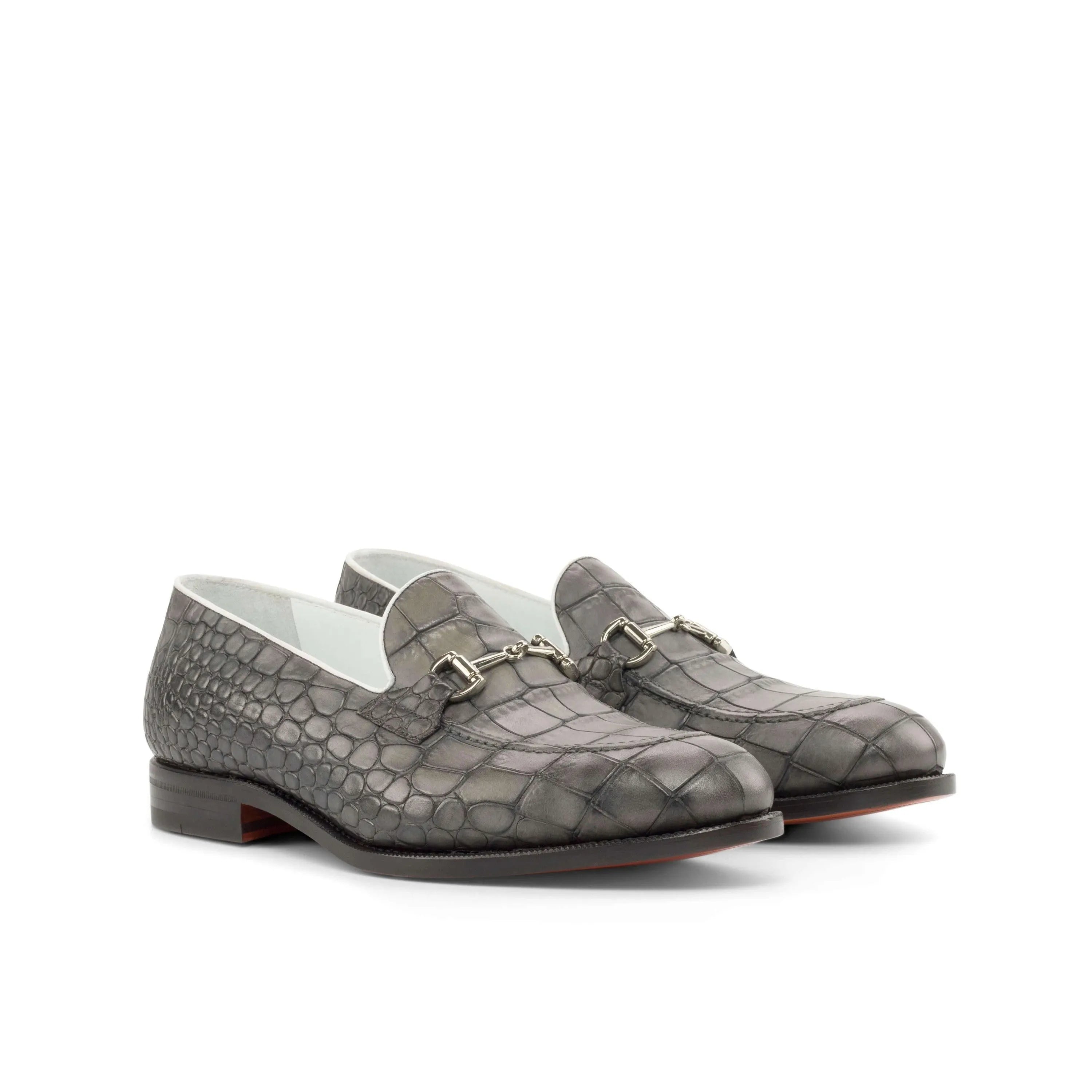 Boris loafers II in gray painted croco with rounded toe