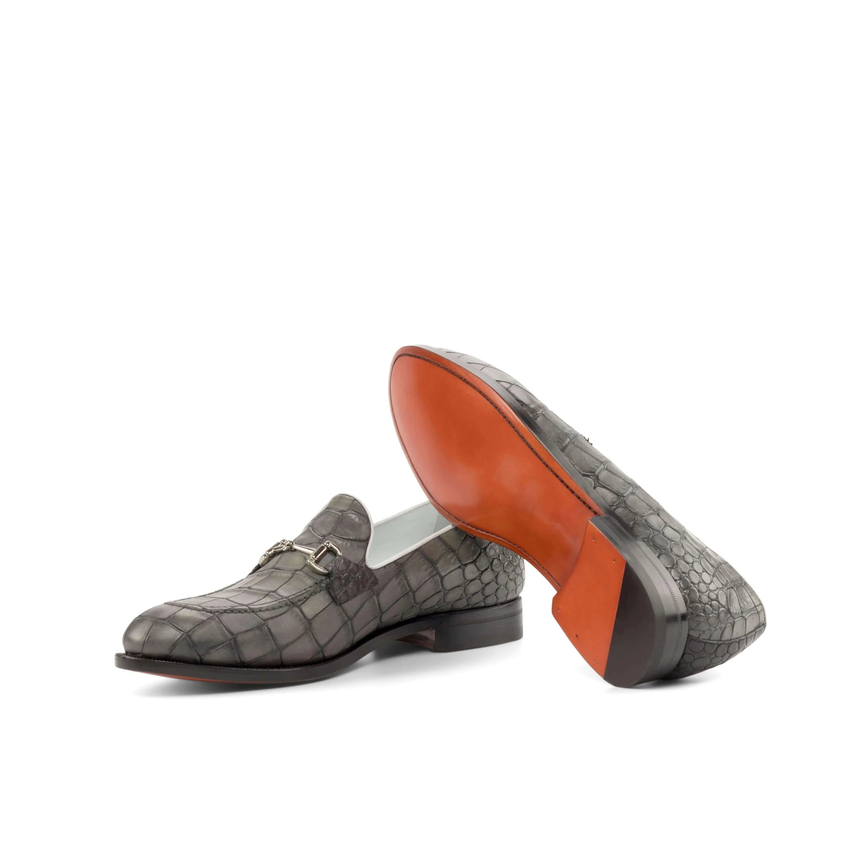 Boris loafers in gray painted croco luxury bespoke shoes for men