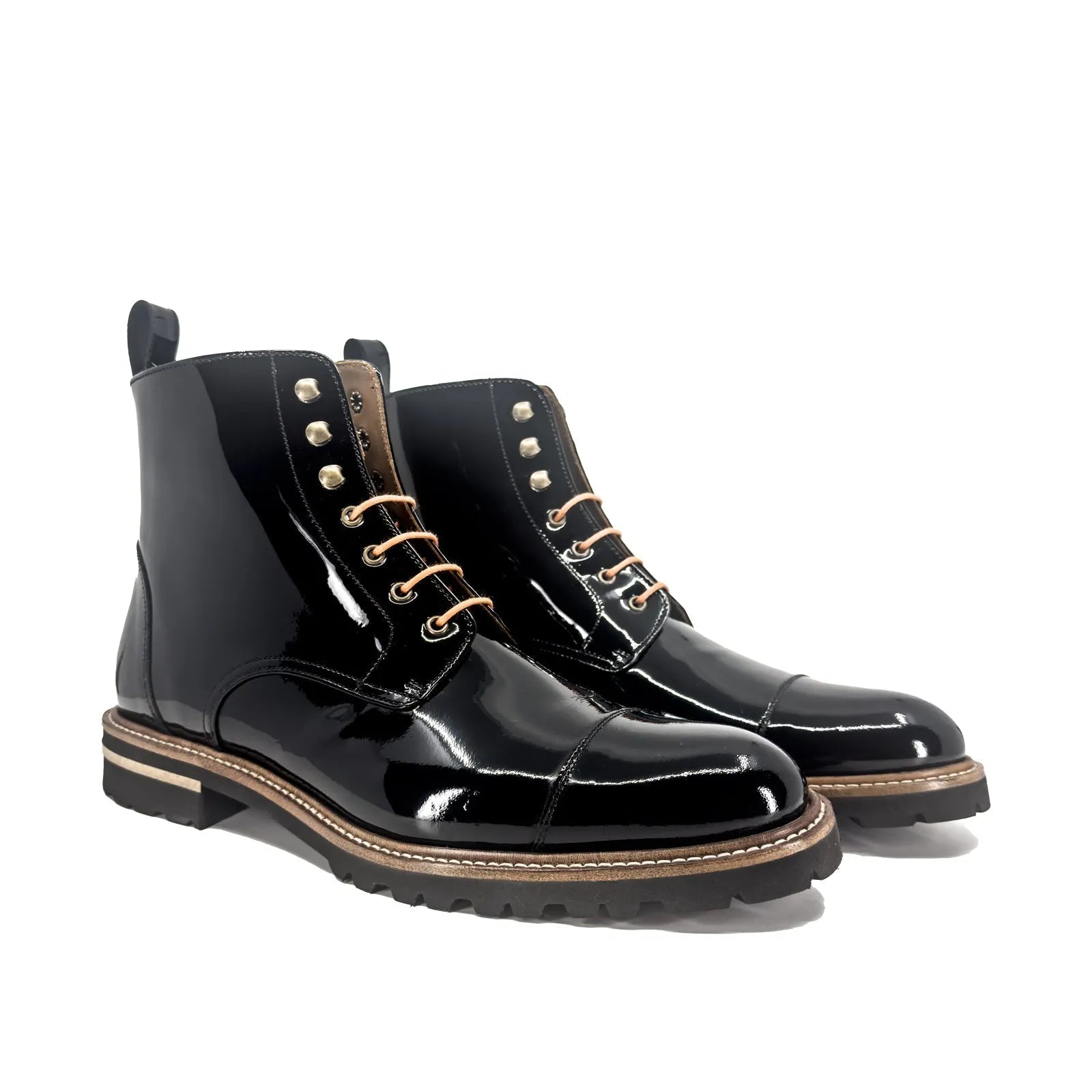 Shiny black leather Bossy unisex captoe boots II
