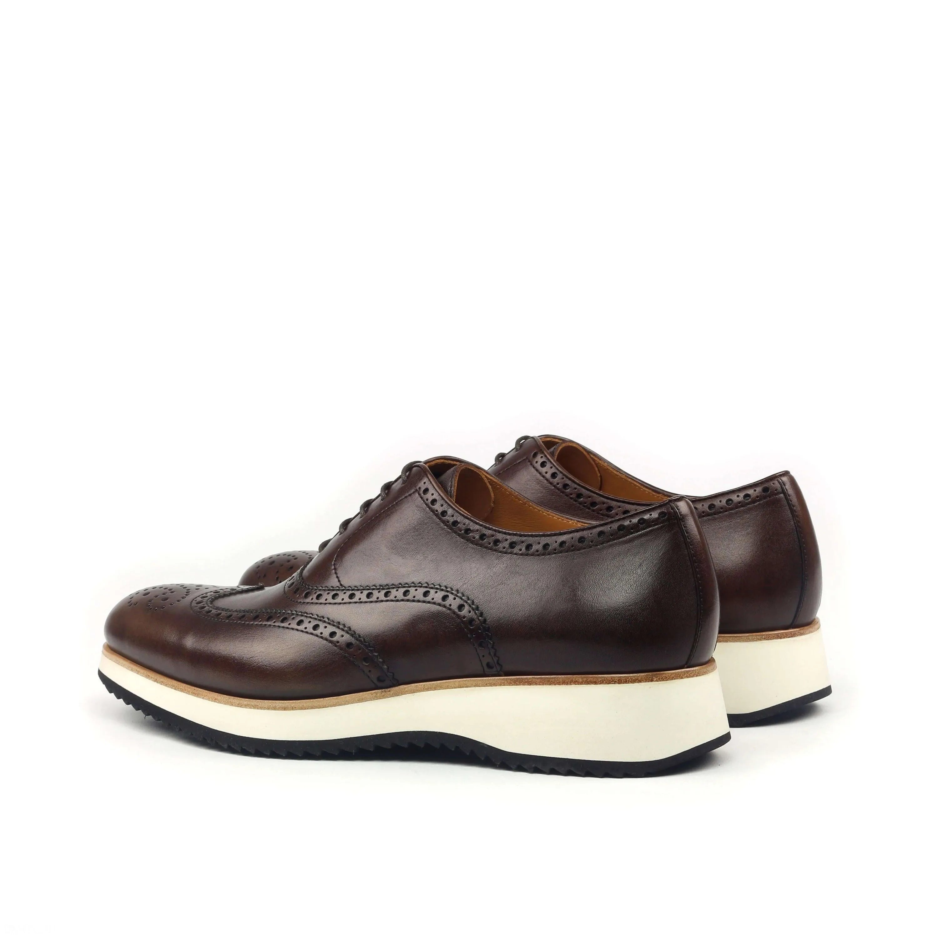 Brown leather Bourdin full brogue shoes II with rounded toe