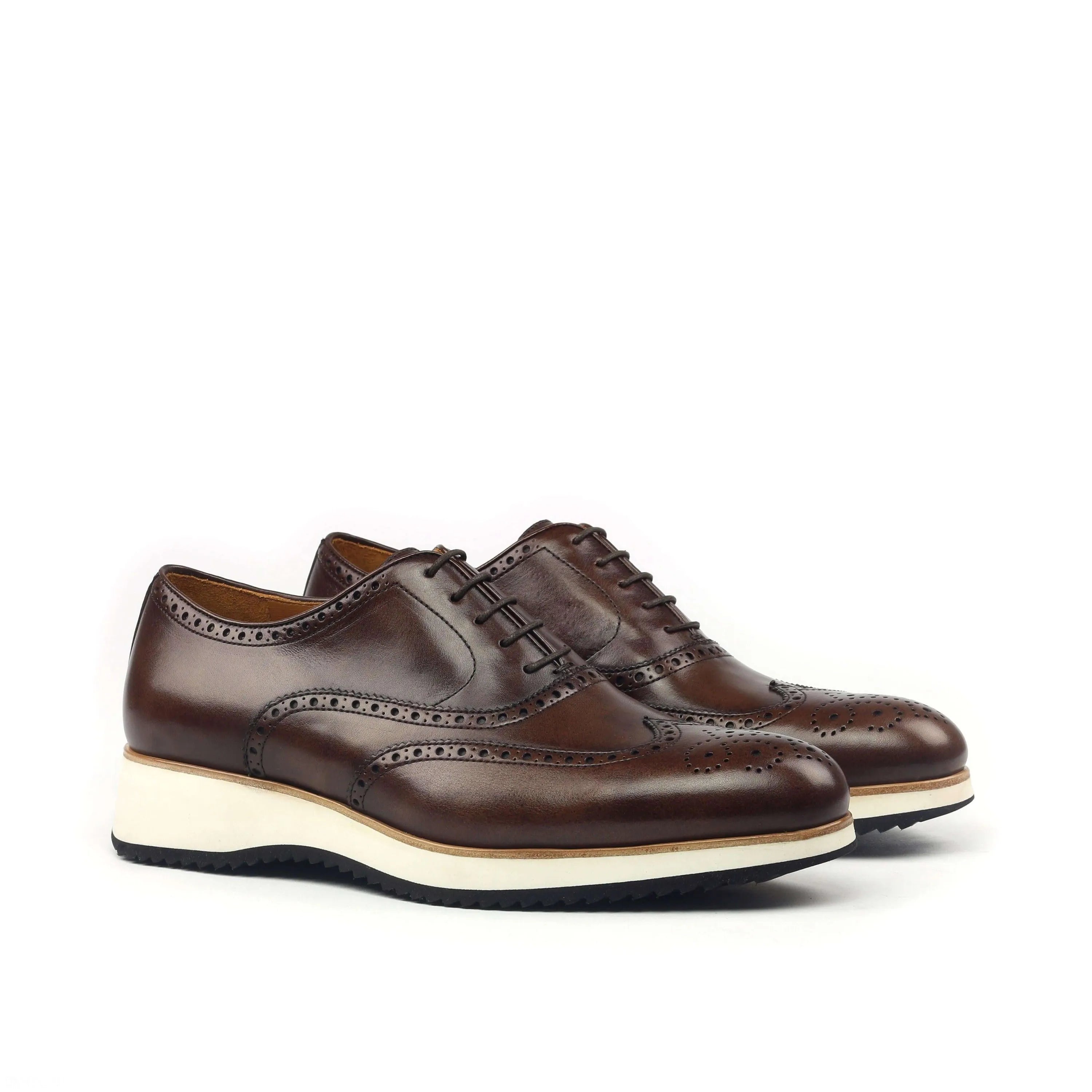 Brown leather Bourdin full brogue shoes II with rounded toe