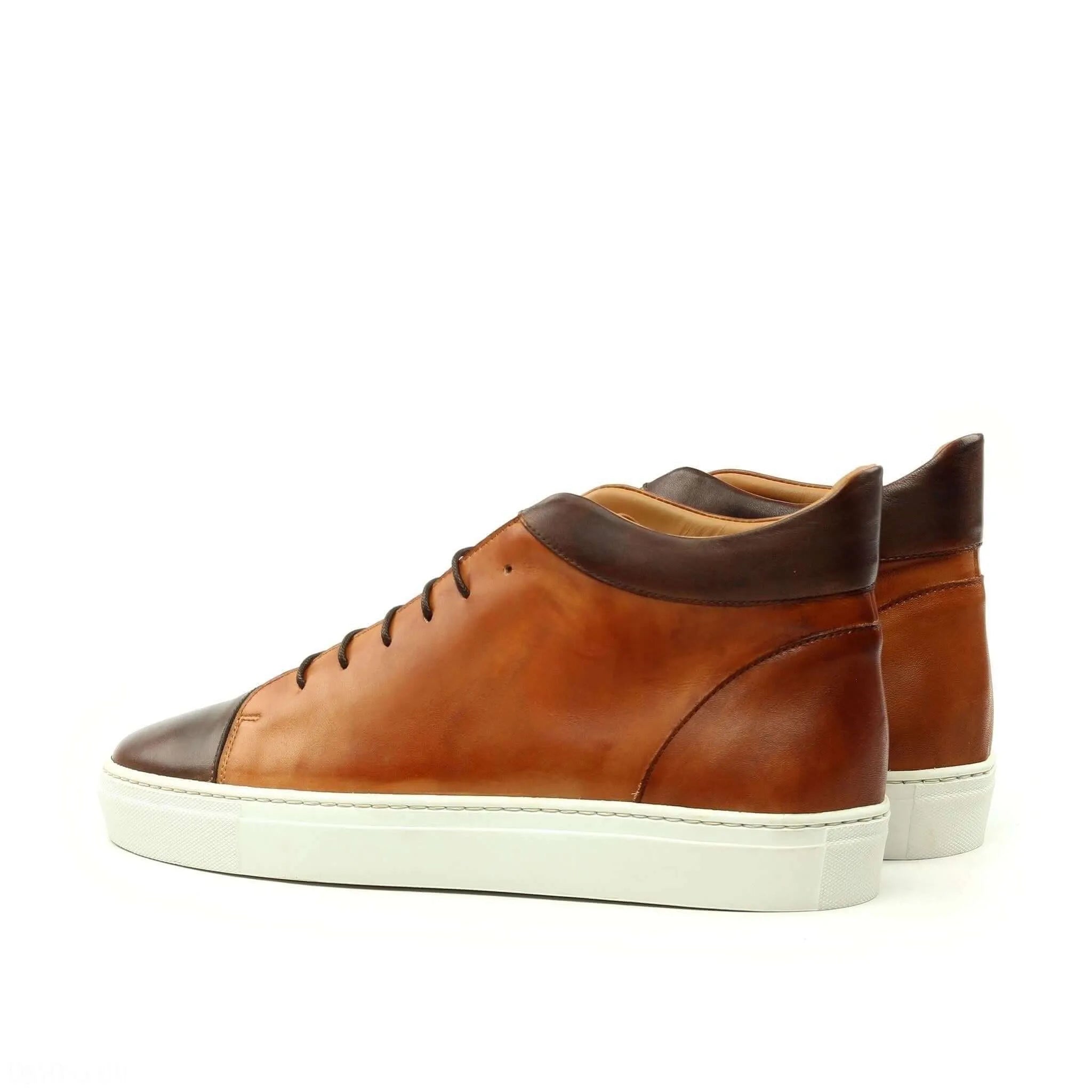Bowie high brown leather high-top sneakers, luxury bespoke shoes for men