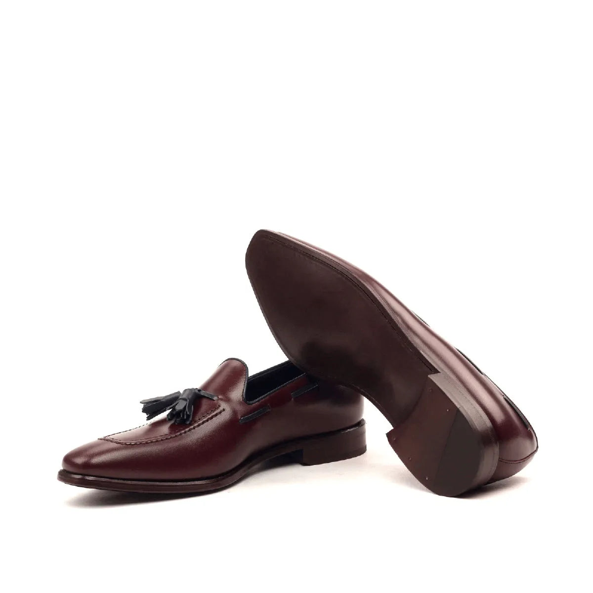 Burgundy box calf Broadway loafers for men, luxury bespoke tassel style