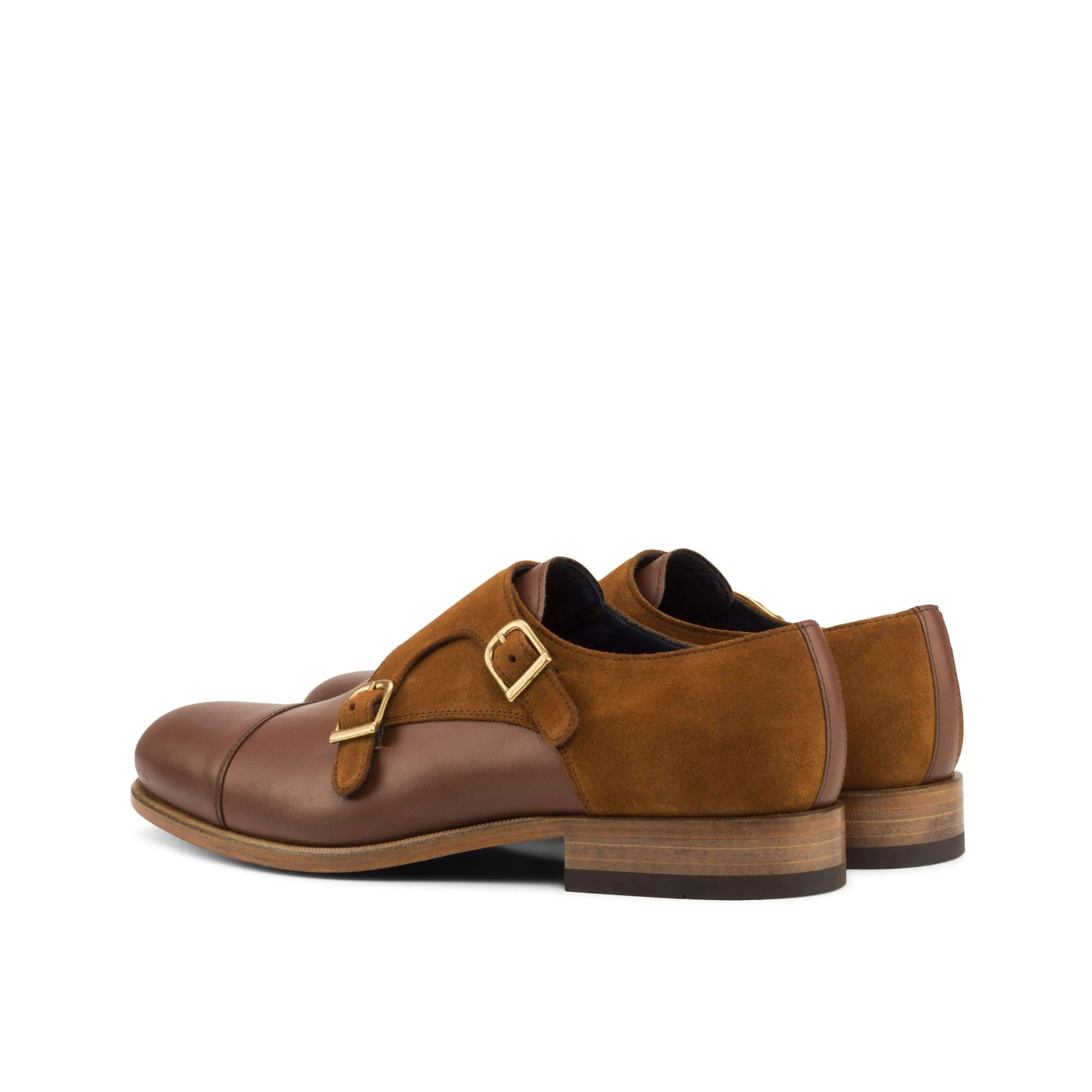 Brusca Double Monk Shoes II in brown leather and suede