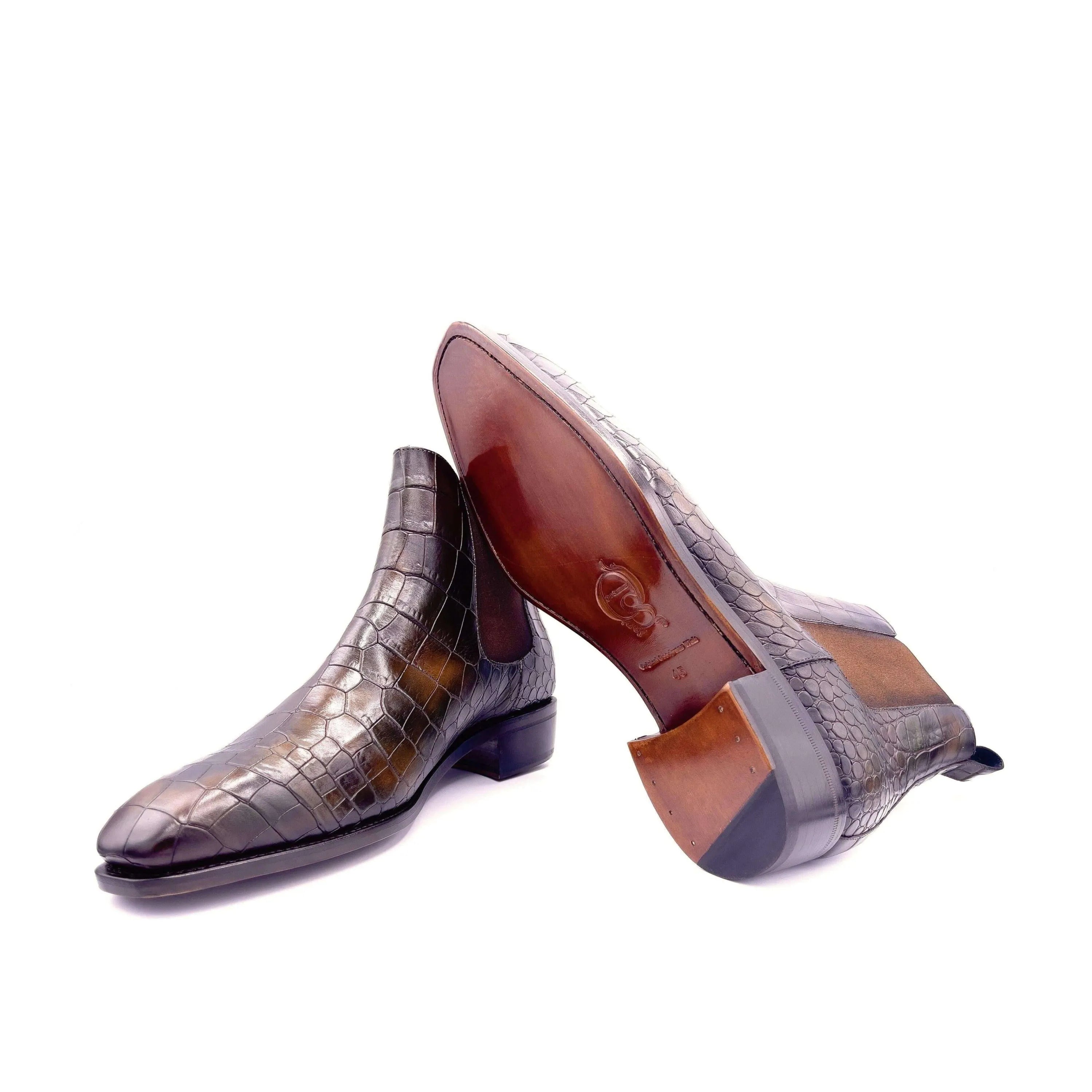 Cairo patina Chelsea boots with brown crocodile pattern
