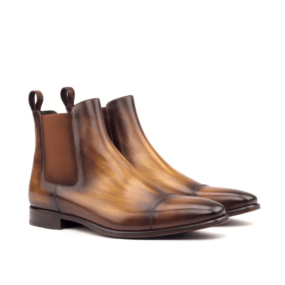 Caratacos patina Chelsea boots in brown leather