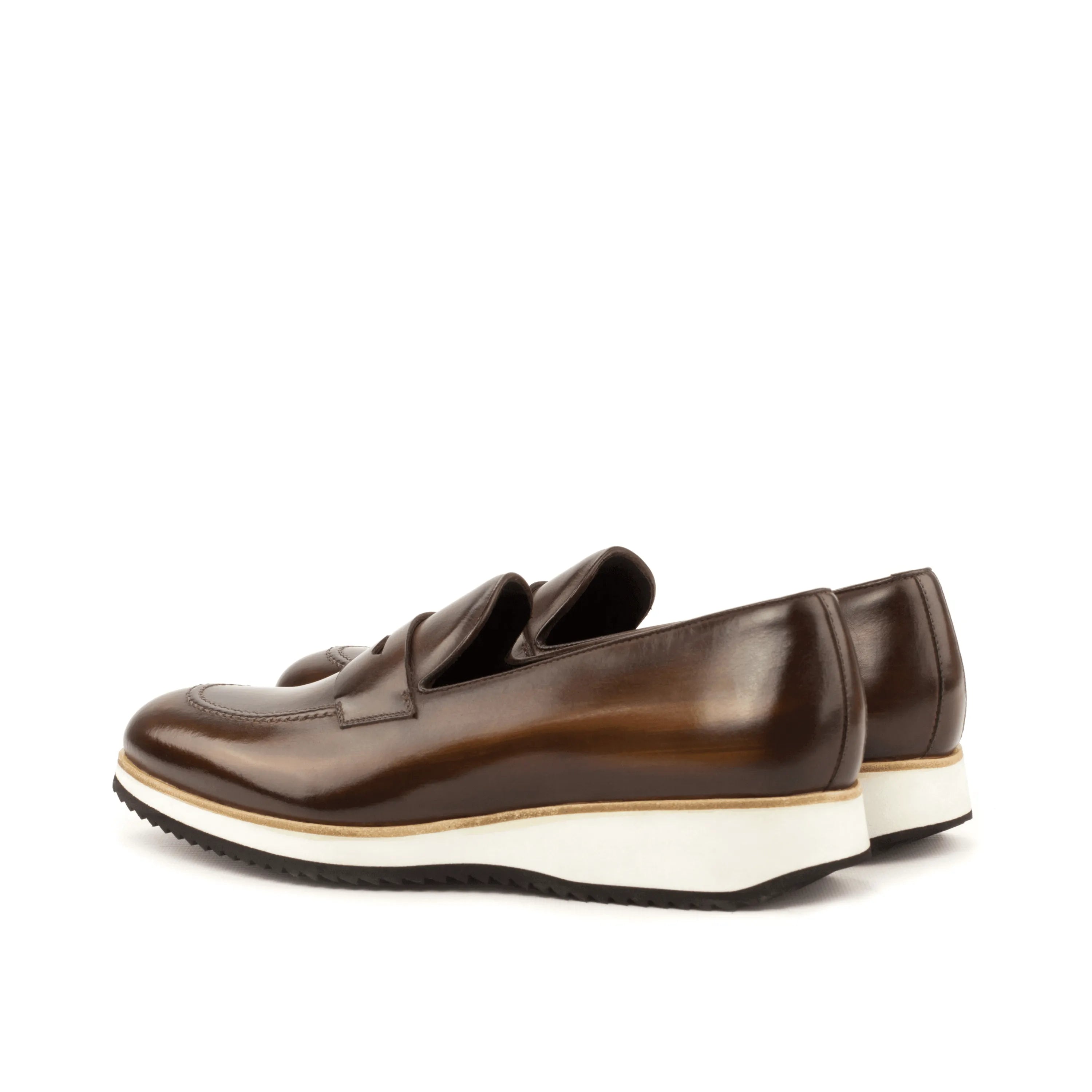 Cato loafers II: brown leather with white soles, rounded toe luxury bespoke shoes for men