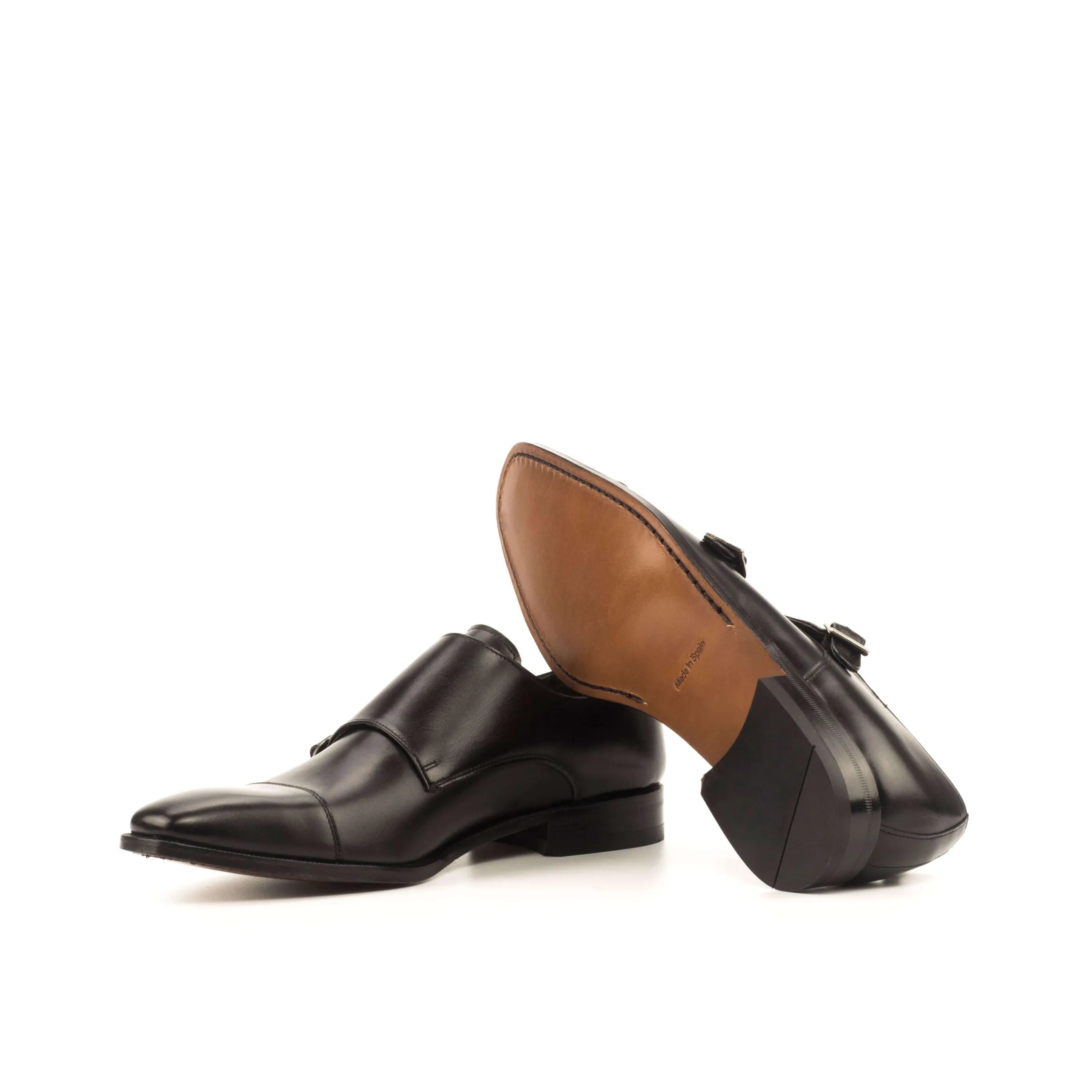 Cayton double monk black leather shoes back view
