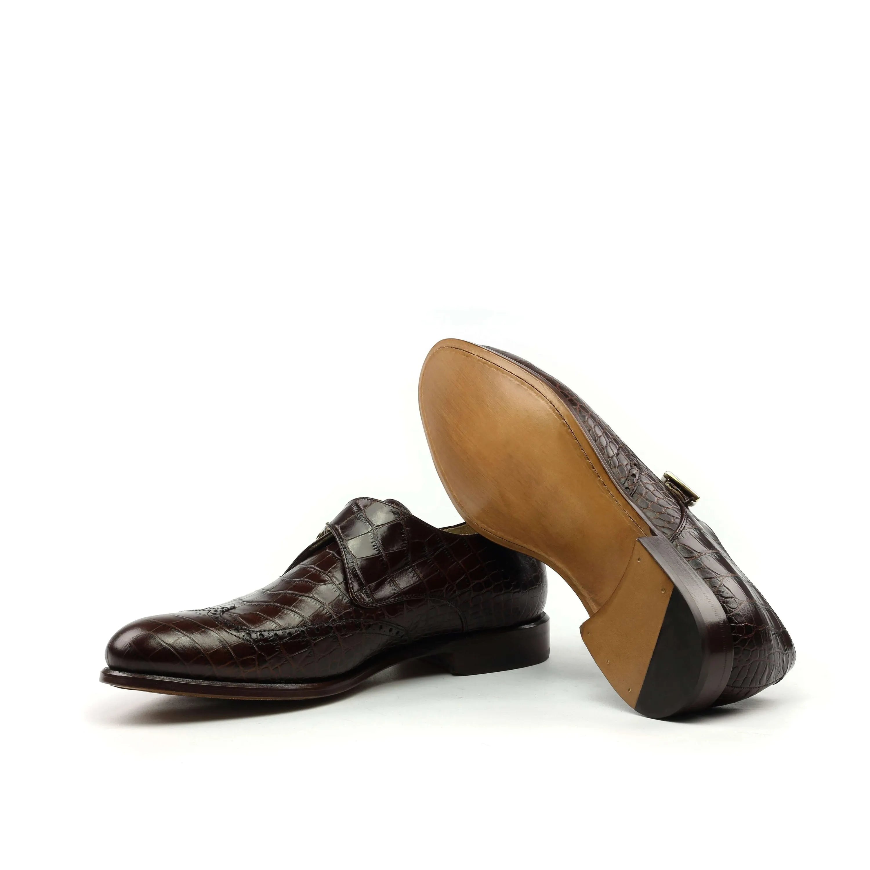 Ceaser single monk brown leather shoes back view