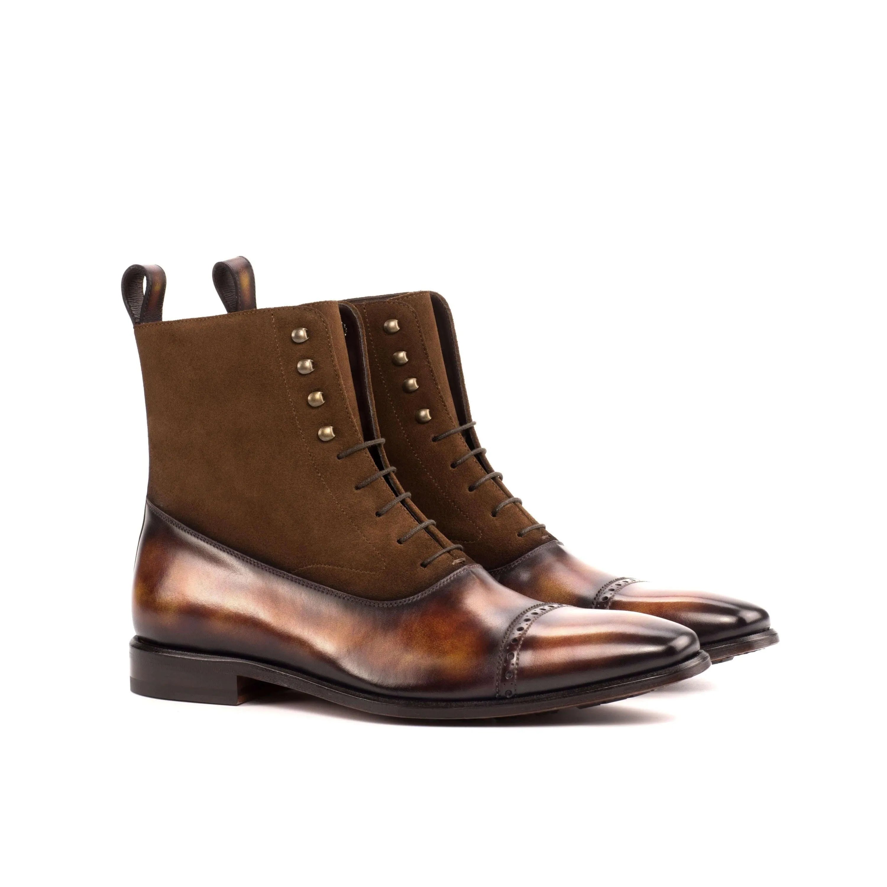 Chavez Patina Balmoral Boots II in brown leather and suede lace-up design