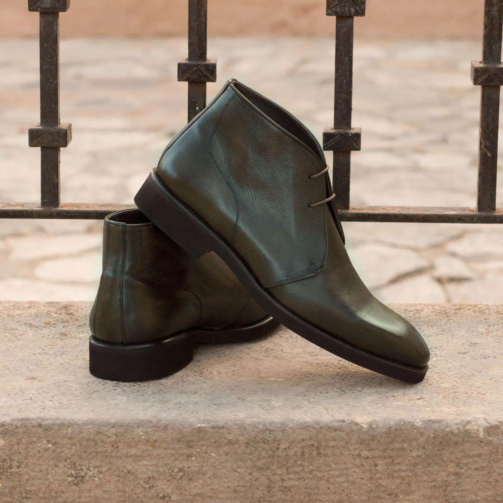 Olive green leather Chesmu Chukka Boots II