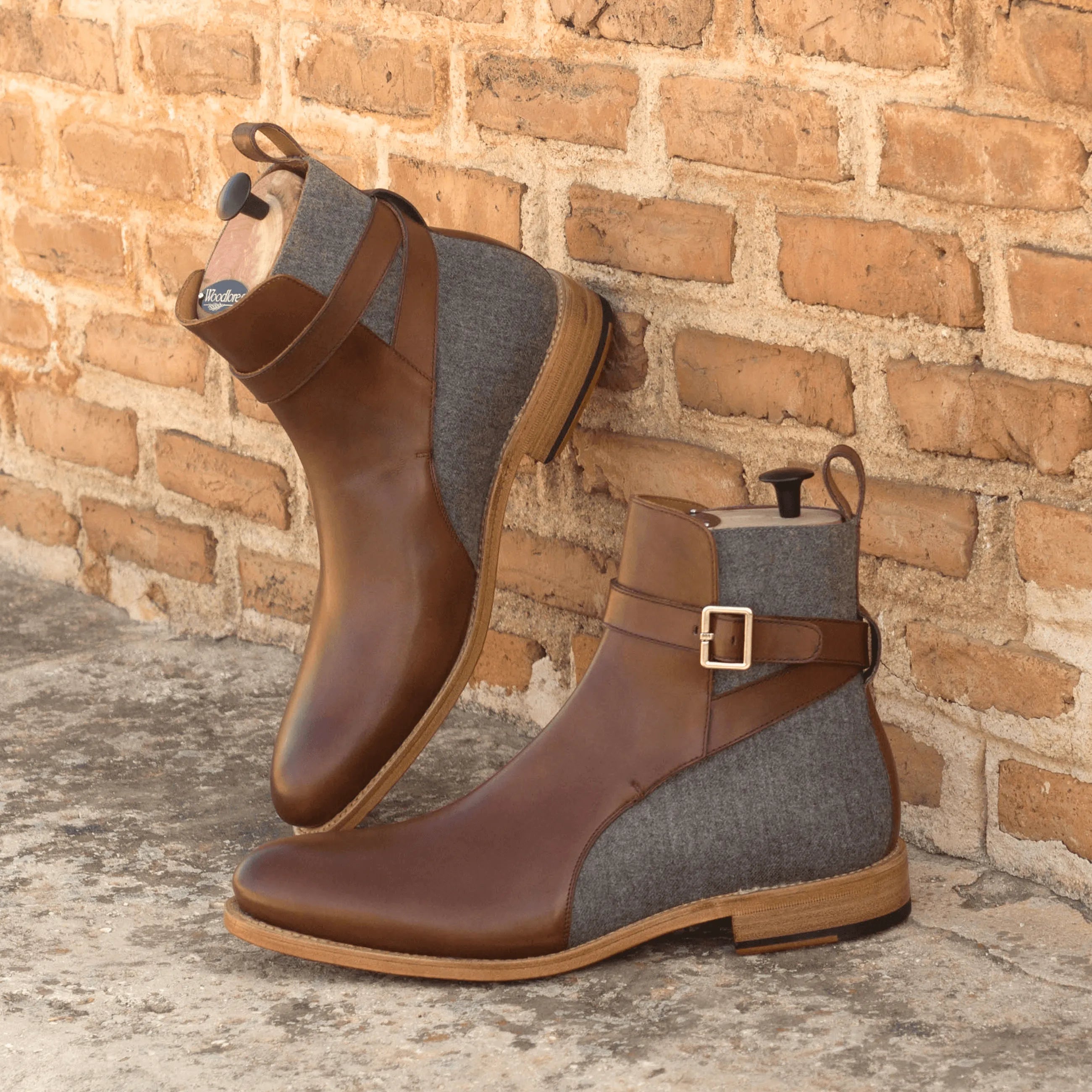Brown leather and gray wool Chuck Jodhpur Boots II