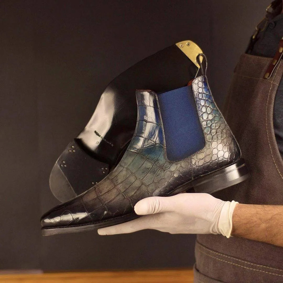 Cina Patina Chelsea Boots in Amazona patina crocodile leather