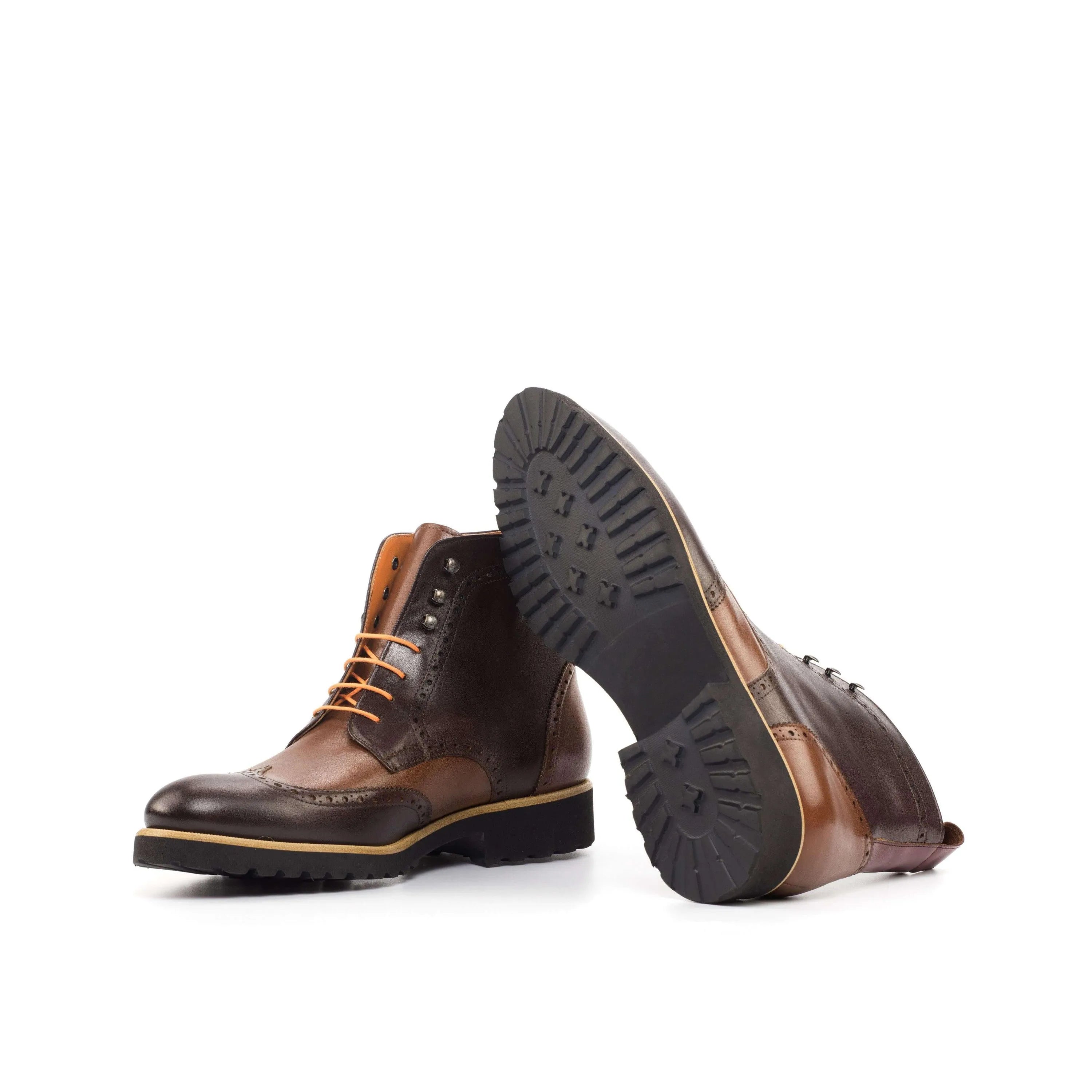 CL89 military brogue boots in brown painted calf leather wingtip design