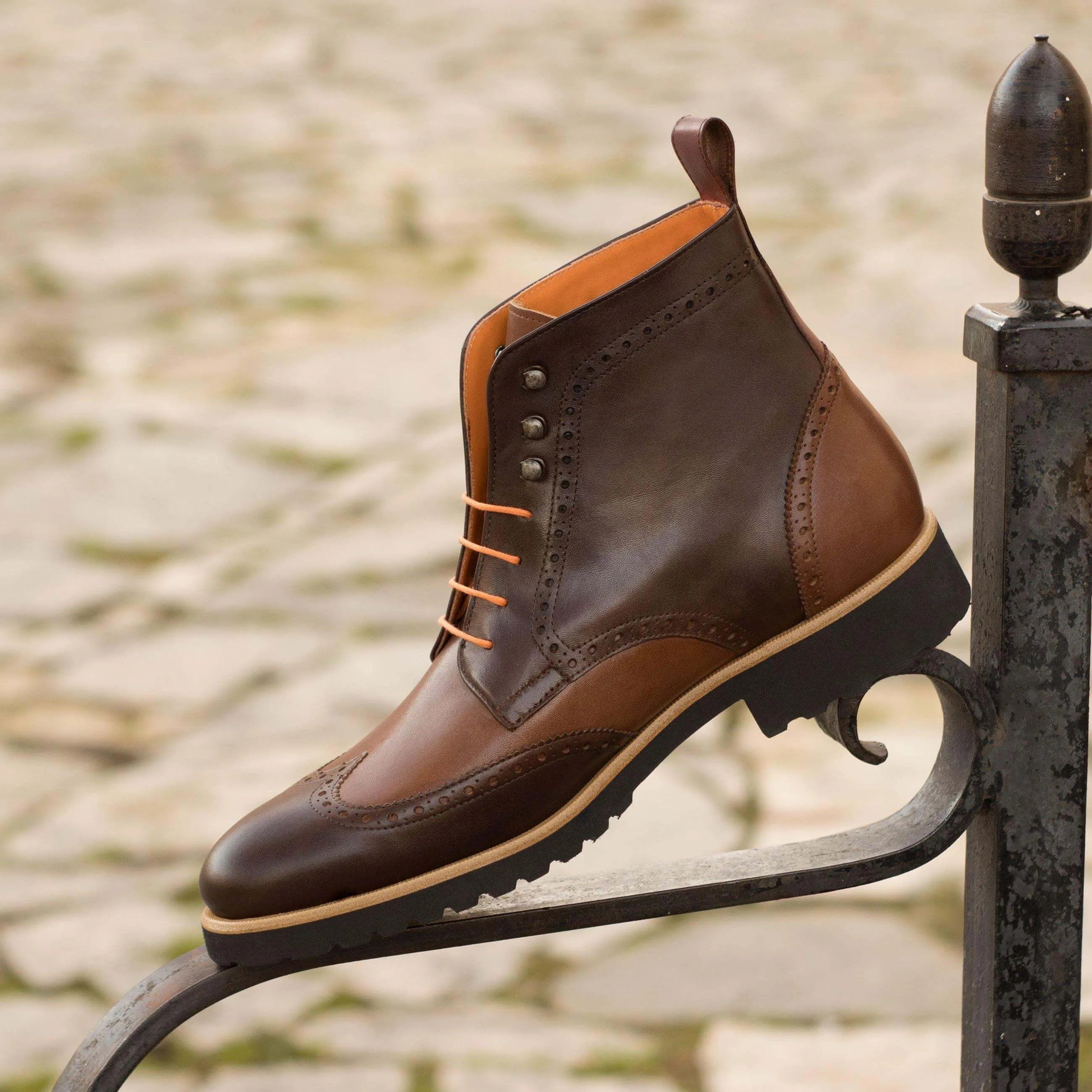 CL89 military brogue boots two-tone leather wingtip brown painted calf