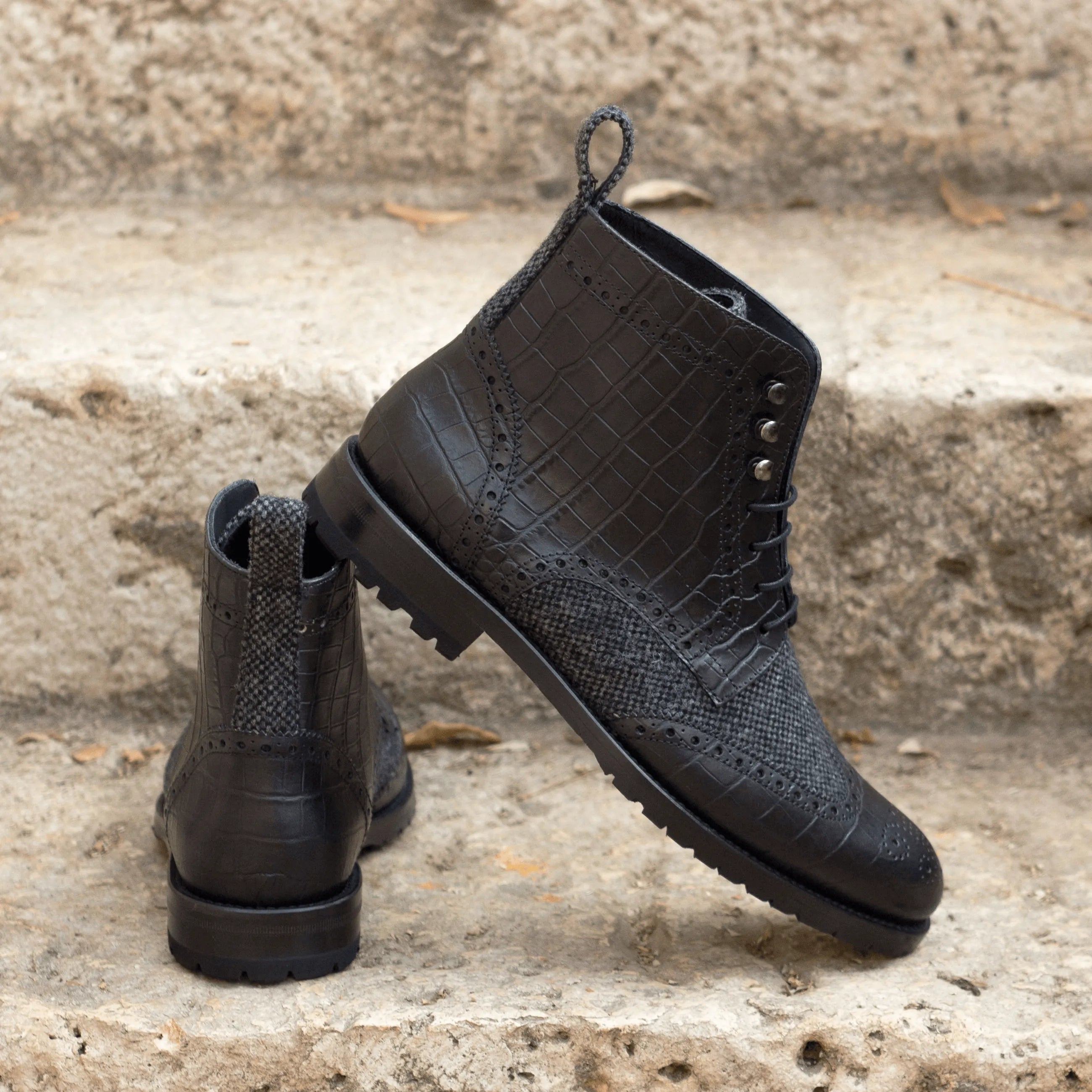 Black leather ankle Claudia ladies military brogue boots