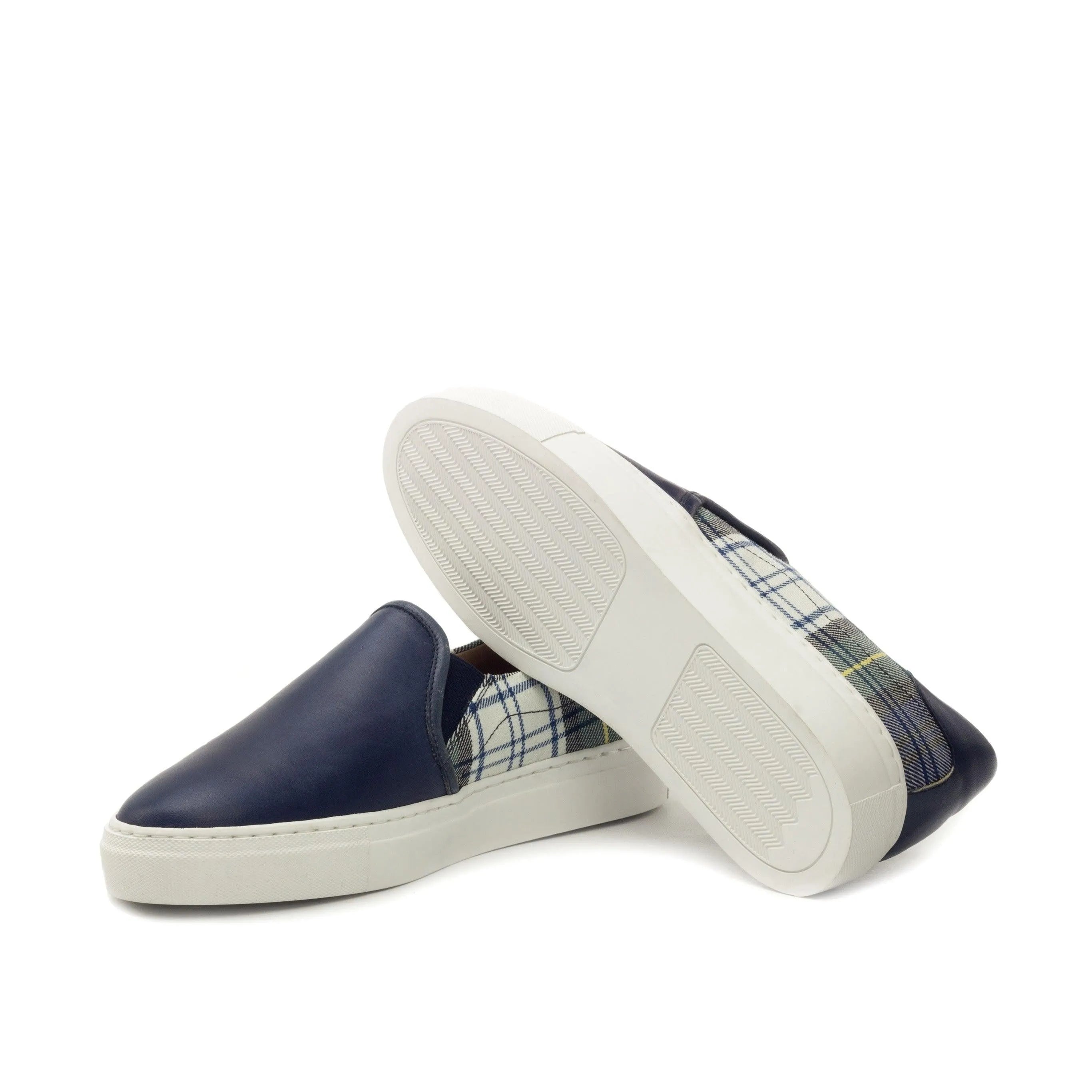 Crito slip on sneaker II in blue plaid luxury bespoke shoes for men