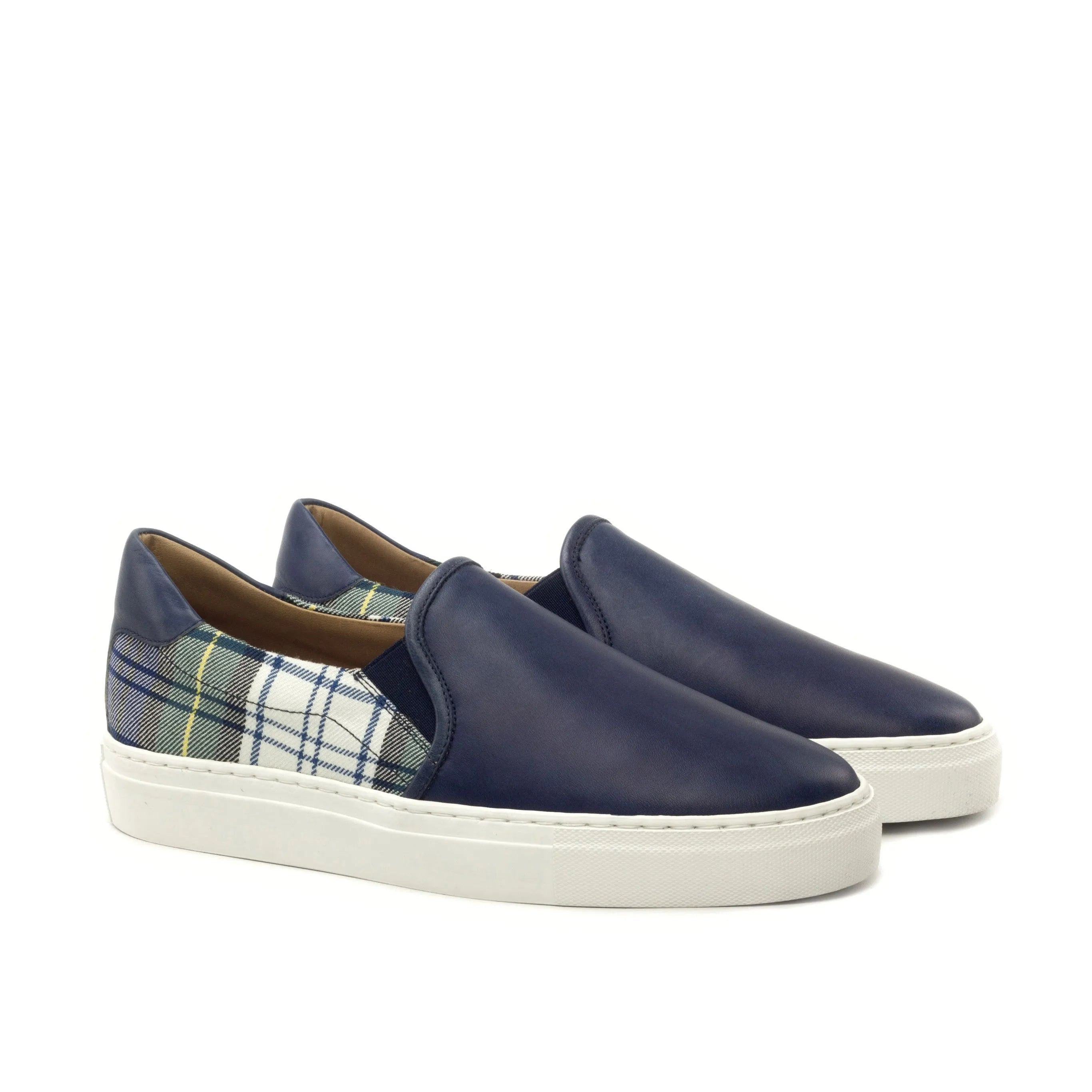 Pair of navy blue Crito slip luxury bespoke shoes for men