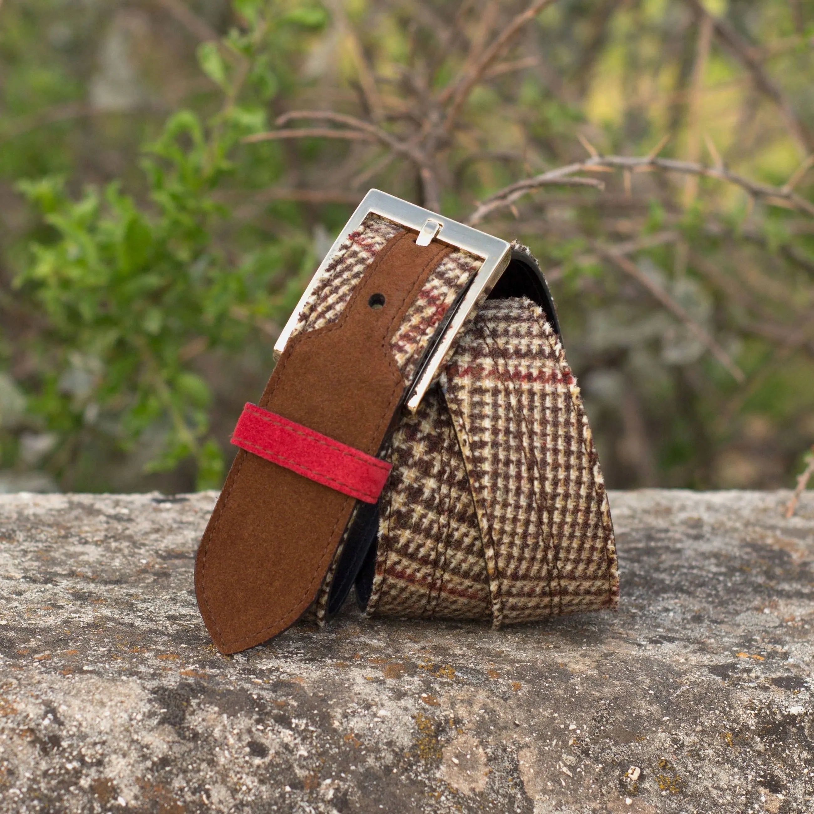 D90 Marseille belt in houndstooth and suede