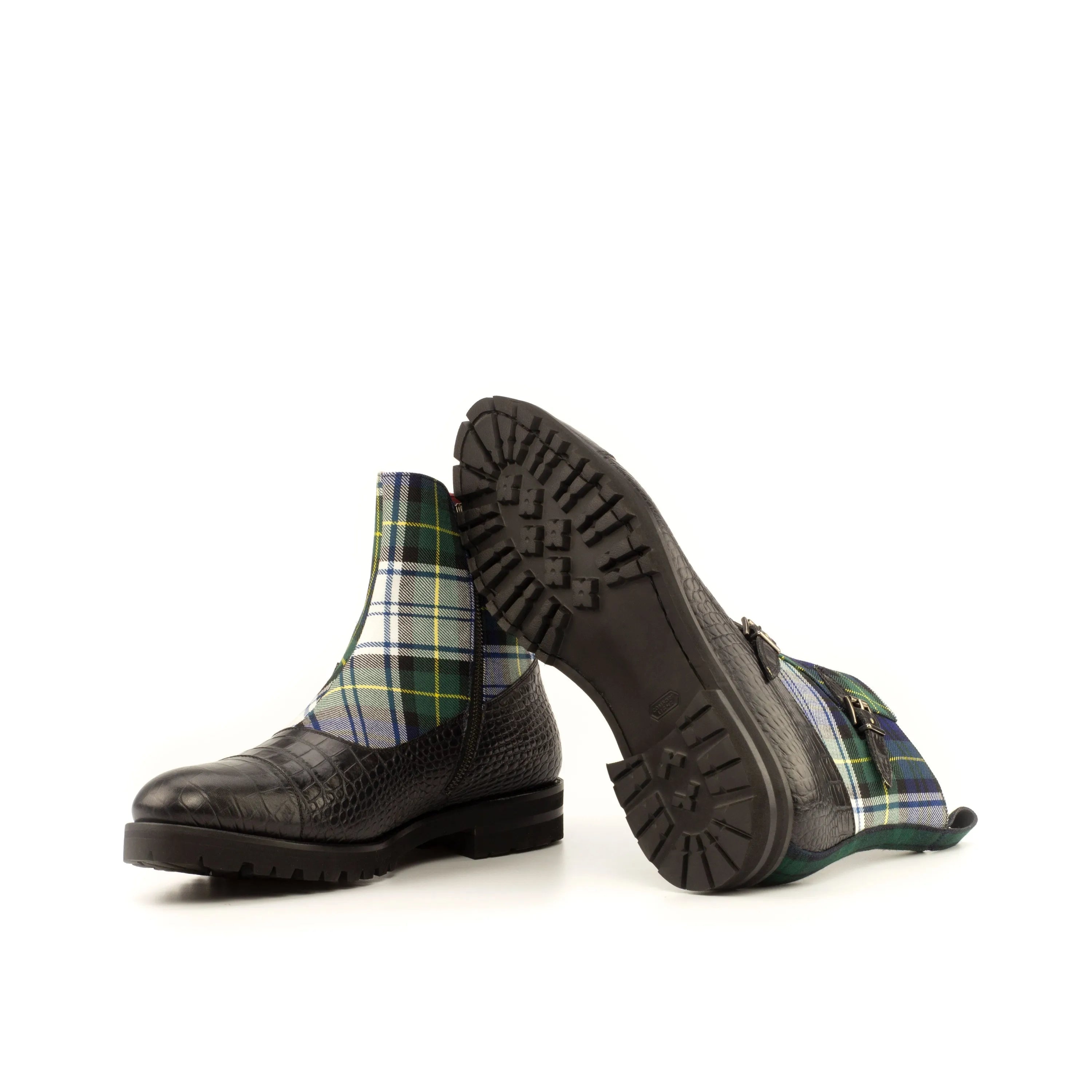 Dakehl Octavian boots with tartan-accented leather ankle design
