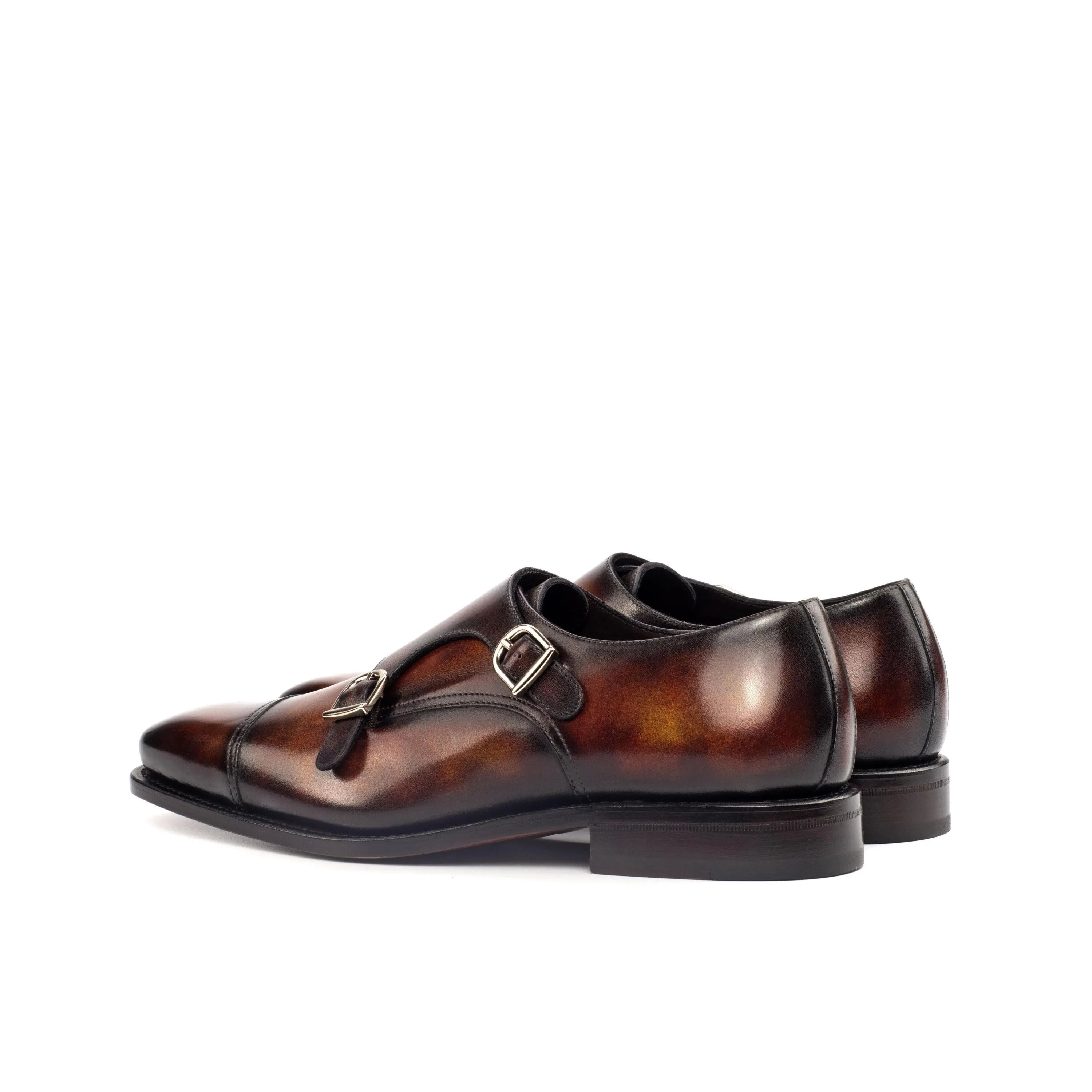 Deen double monk patina shoes II with brown leather chisel toe