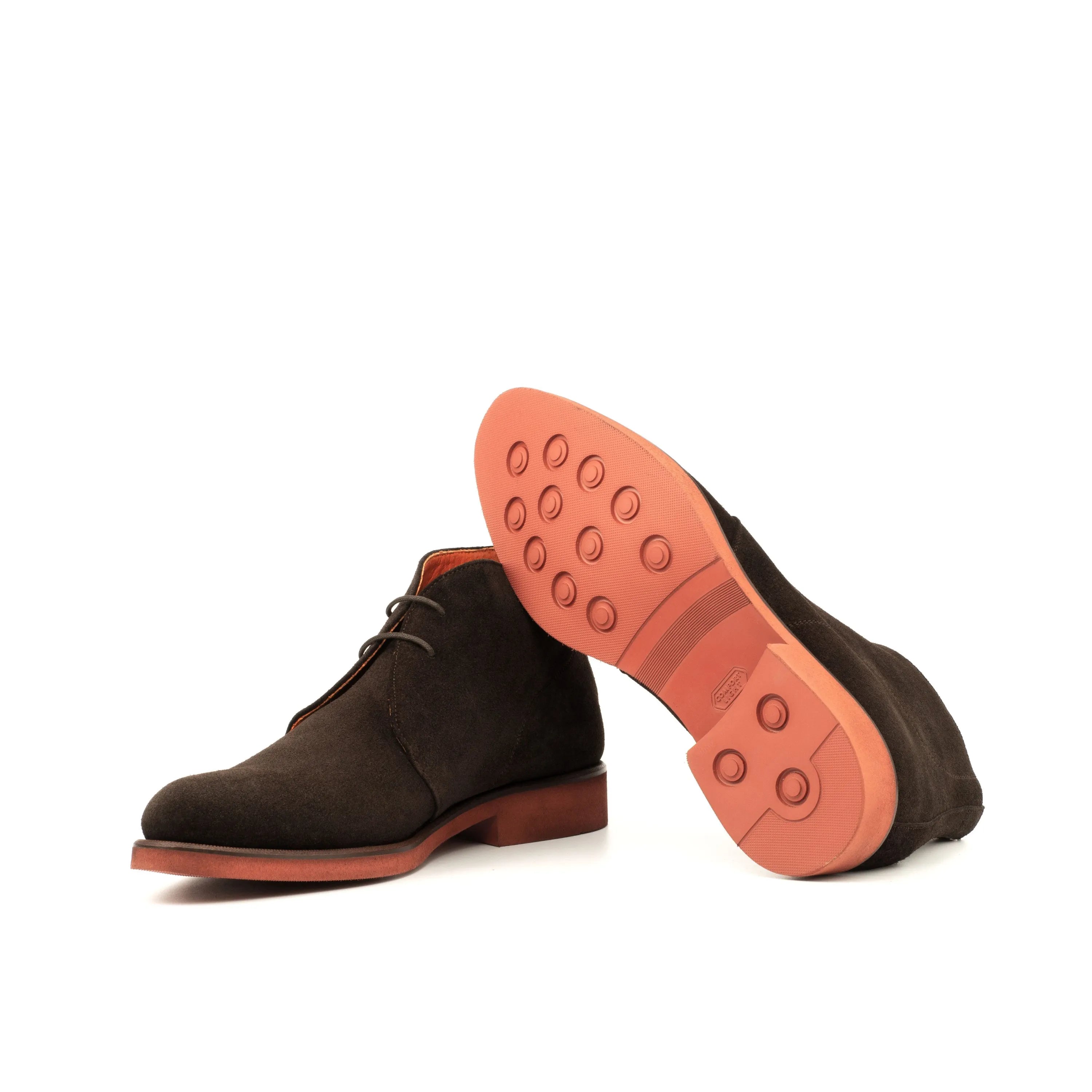 Demothi chukka boots in brown suede with orange soles