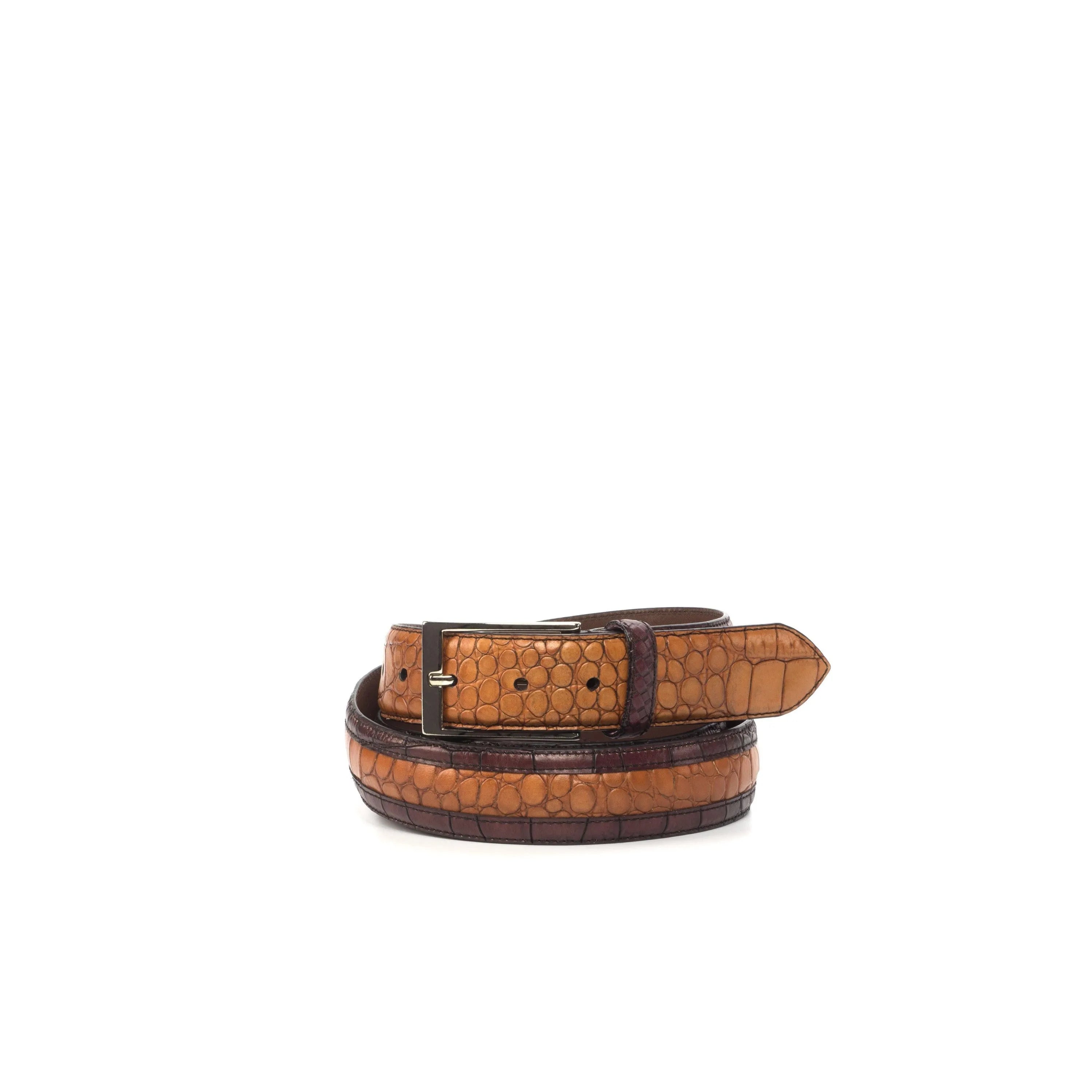 Deon croc Venice belt II in brown tan painted croco pattern