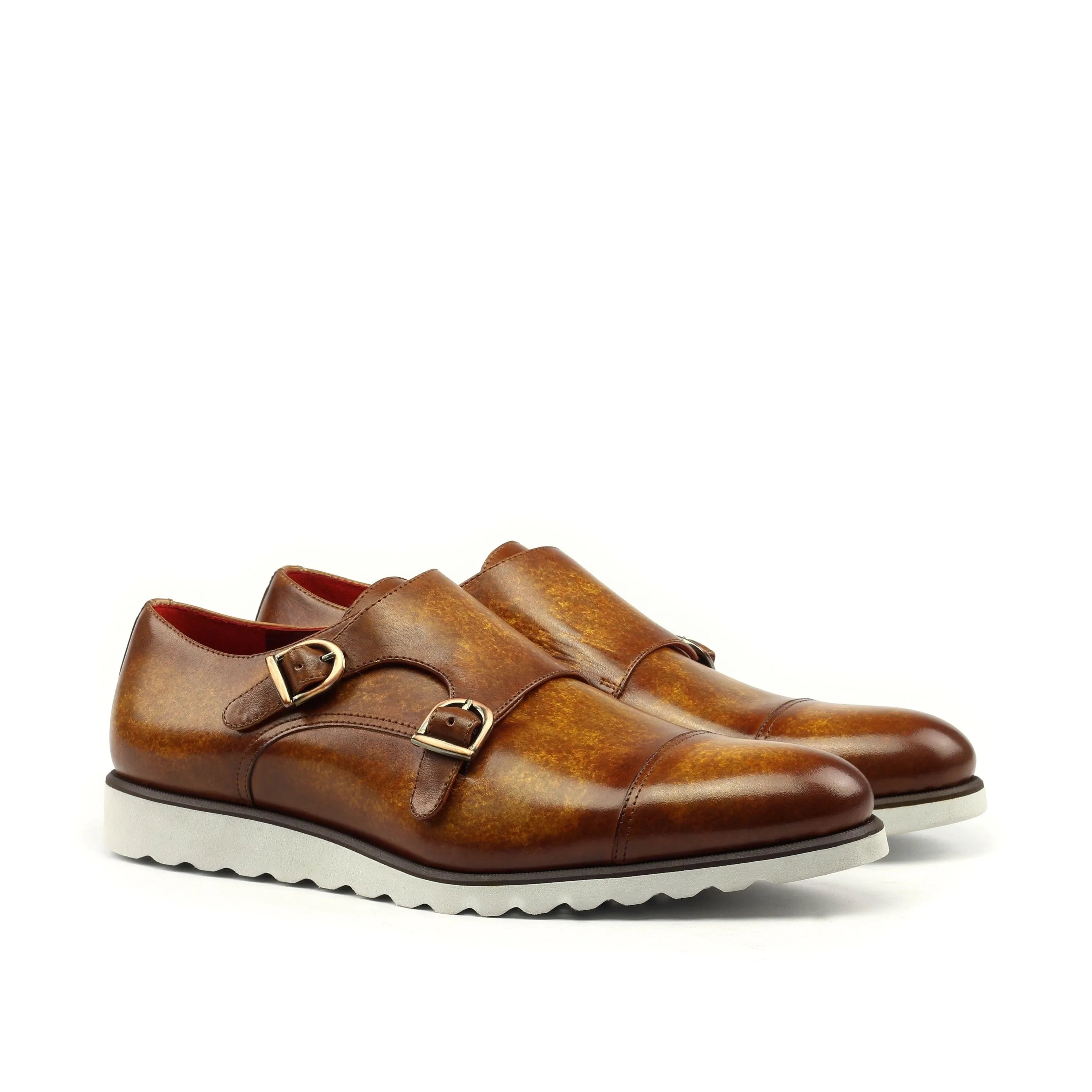Dilya Double Monk Patina II brown leather double monk strap shoes