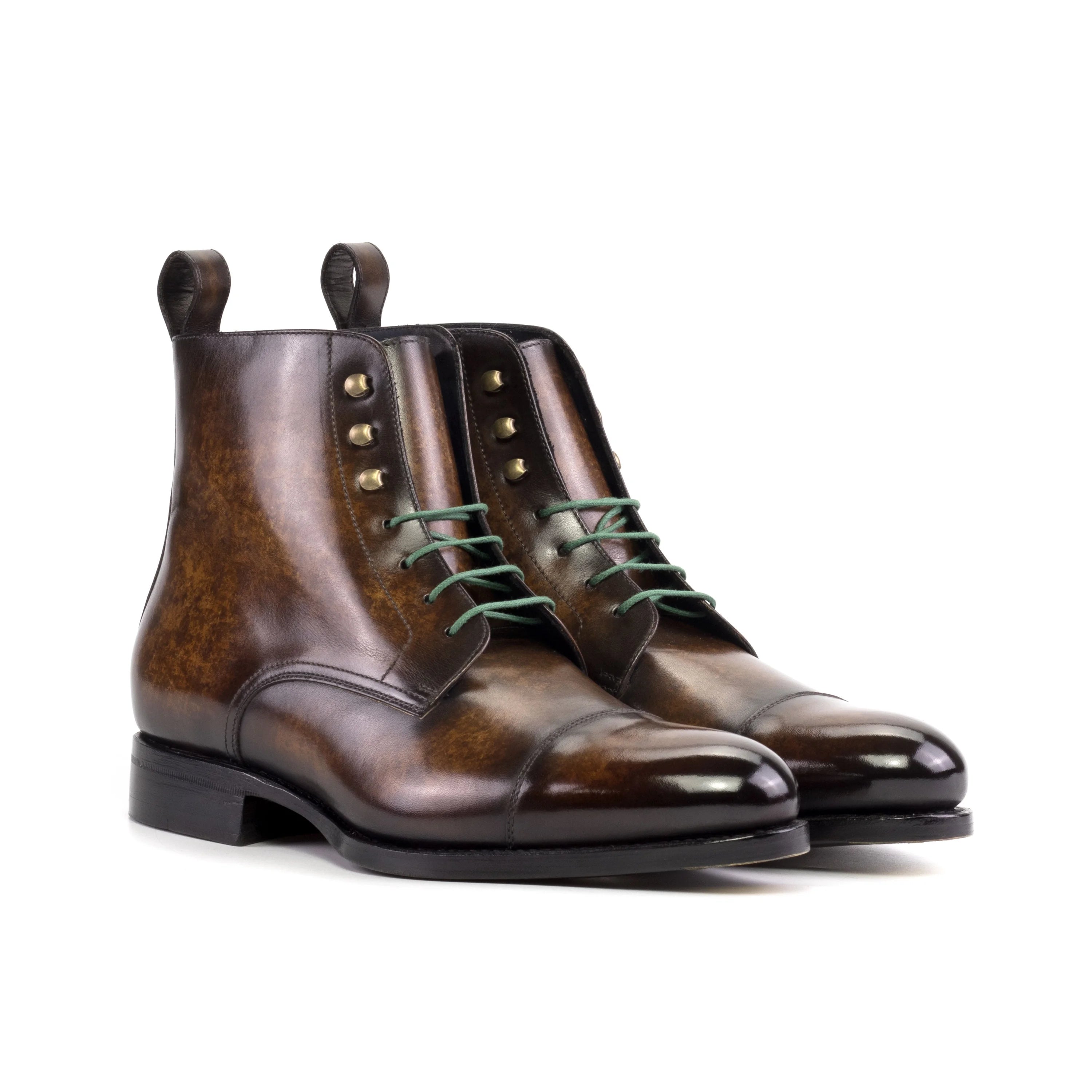 Dimitraios patina jumper boots in brown calf leather with green laces