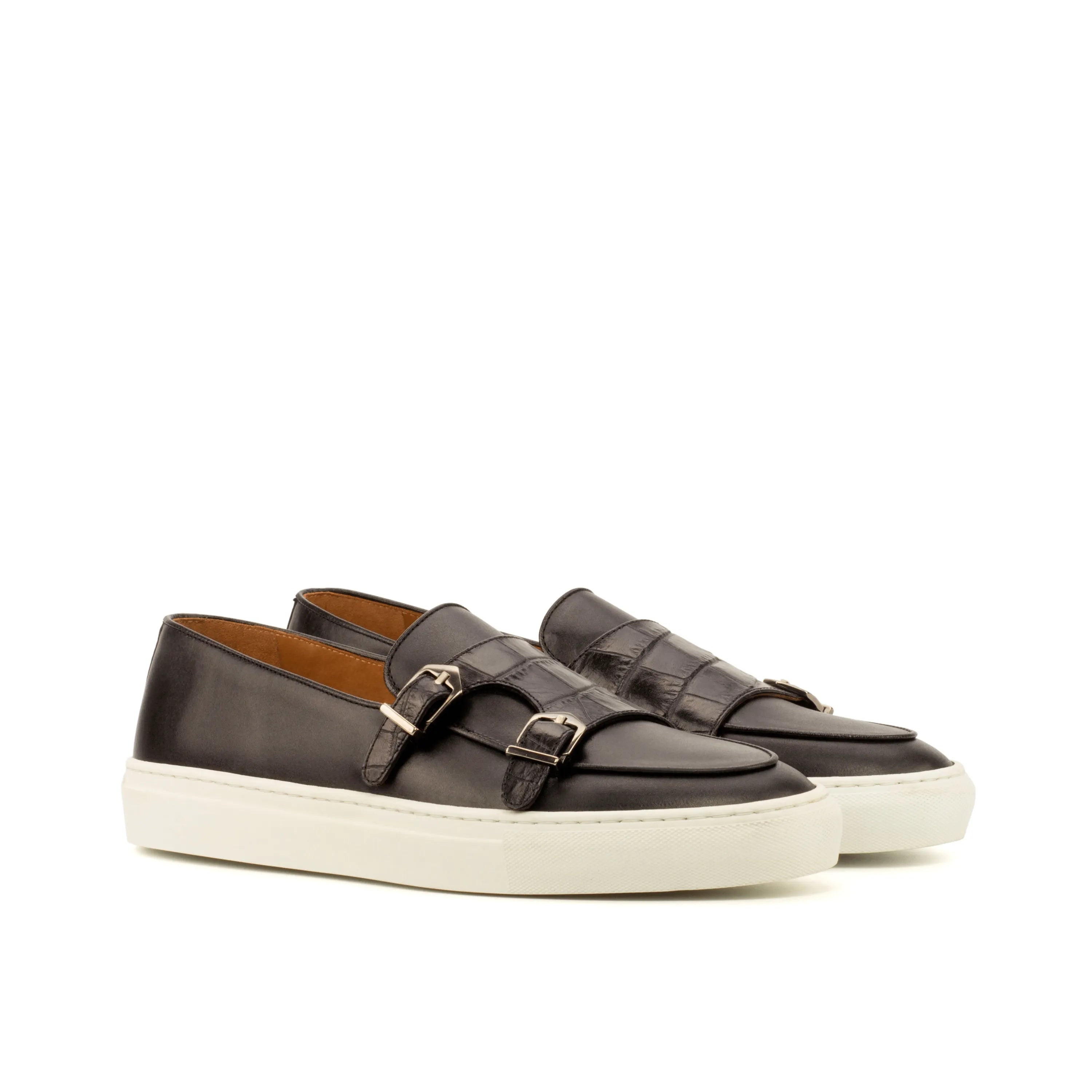 Pair of black leather Don monk sneaker monk strap shoes