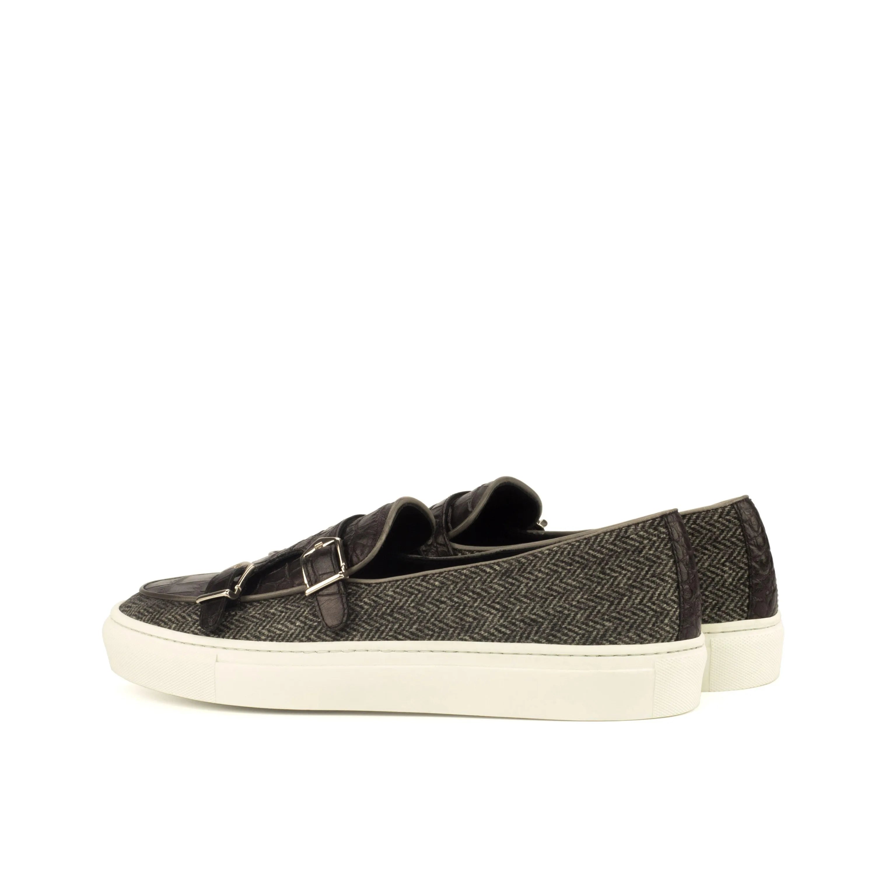 Gray herringbone DonDrapper monk sneaker II back view