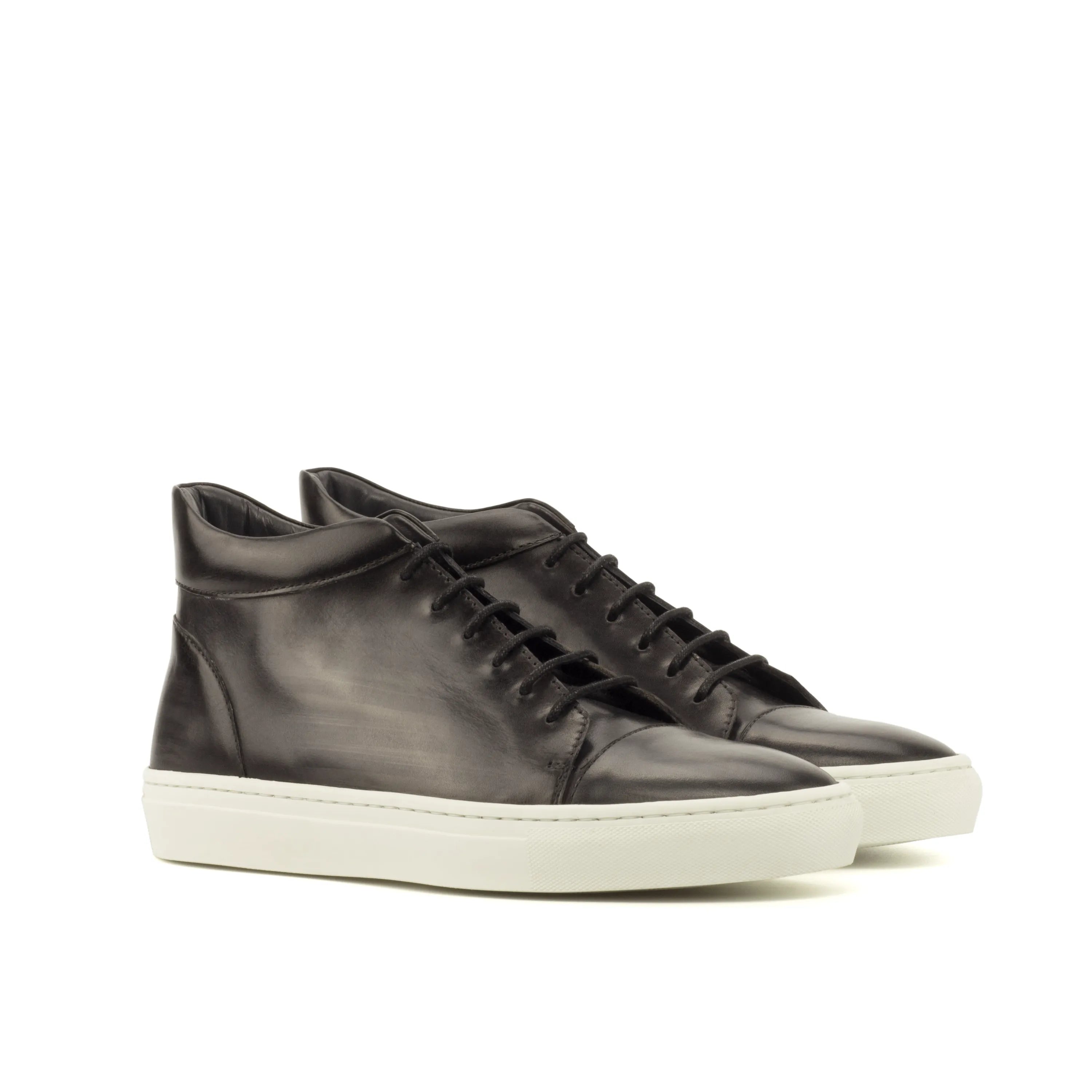 Black Donny Patina high top sneakers II in leather, back view