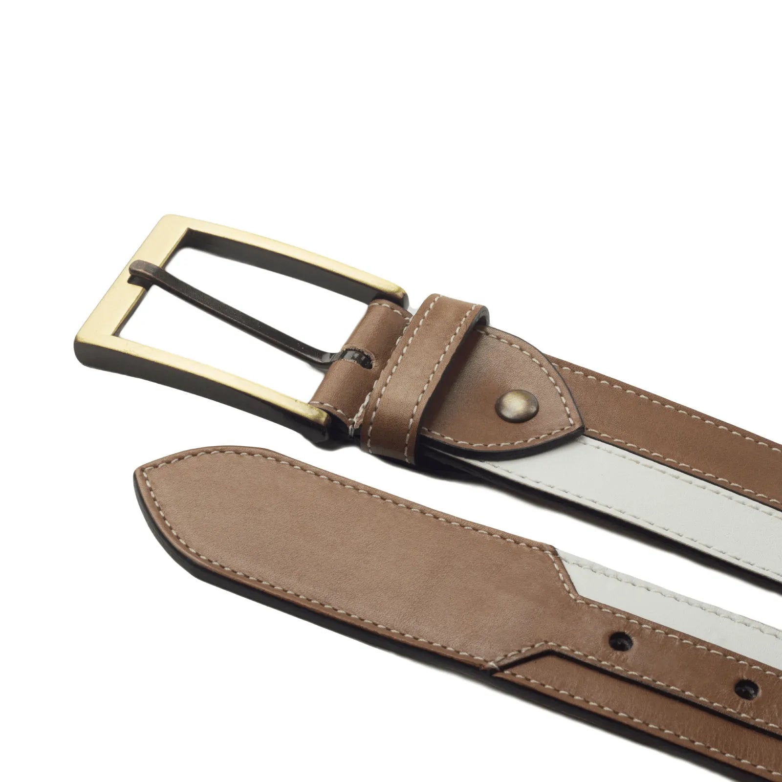 Dtown Marseille belt II: brown and white leather with gold buckle