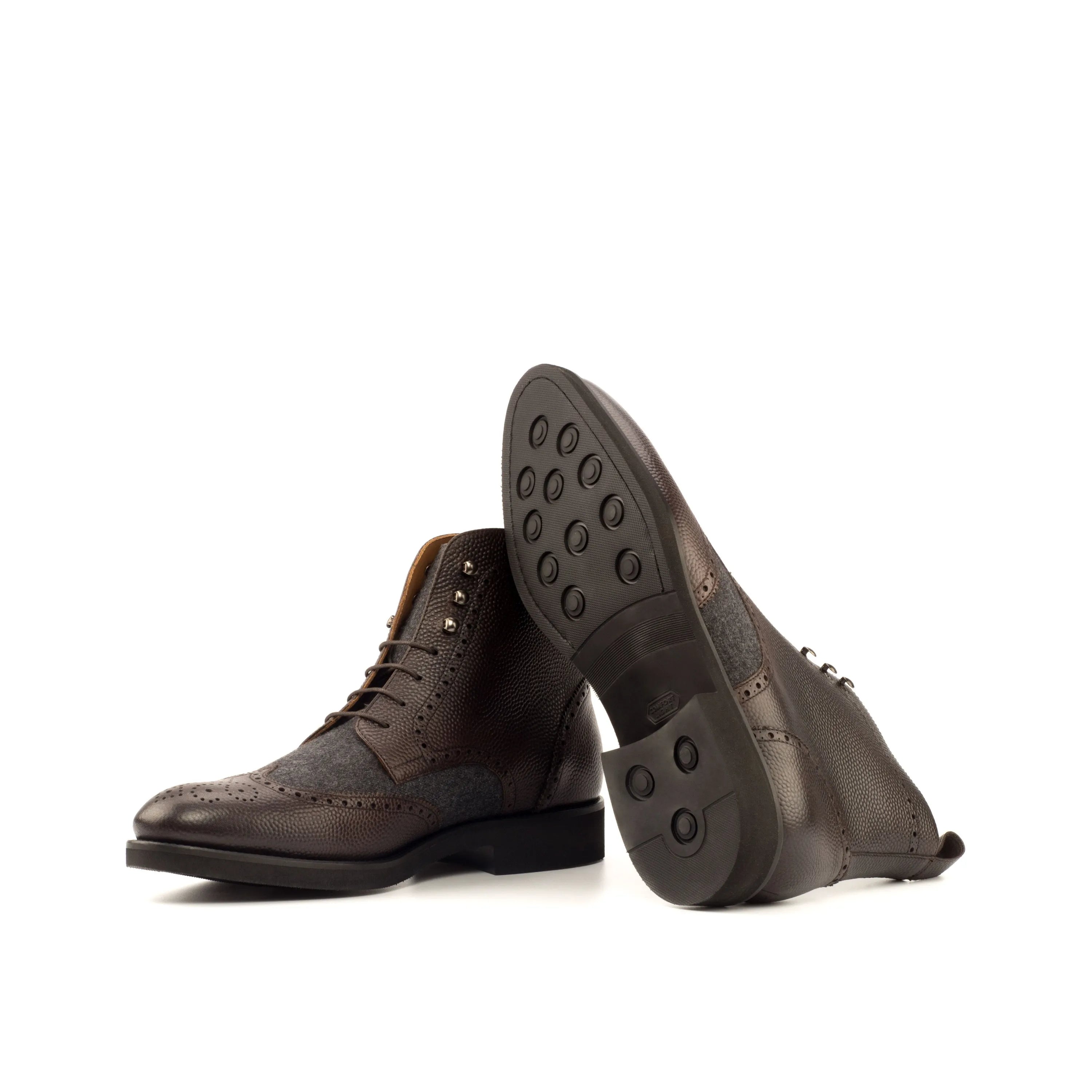 Brown leather Dubai military brogue boots wingtip detail