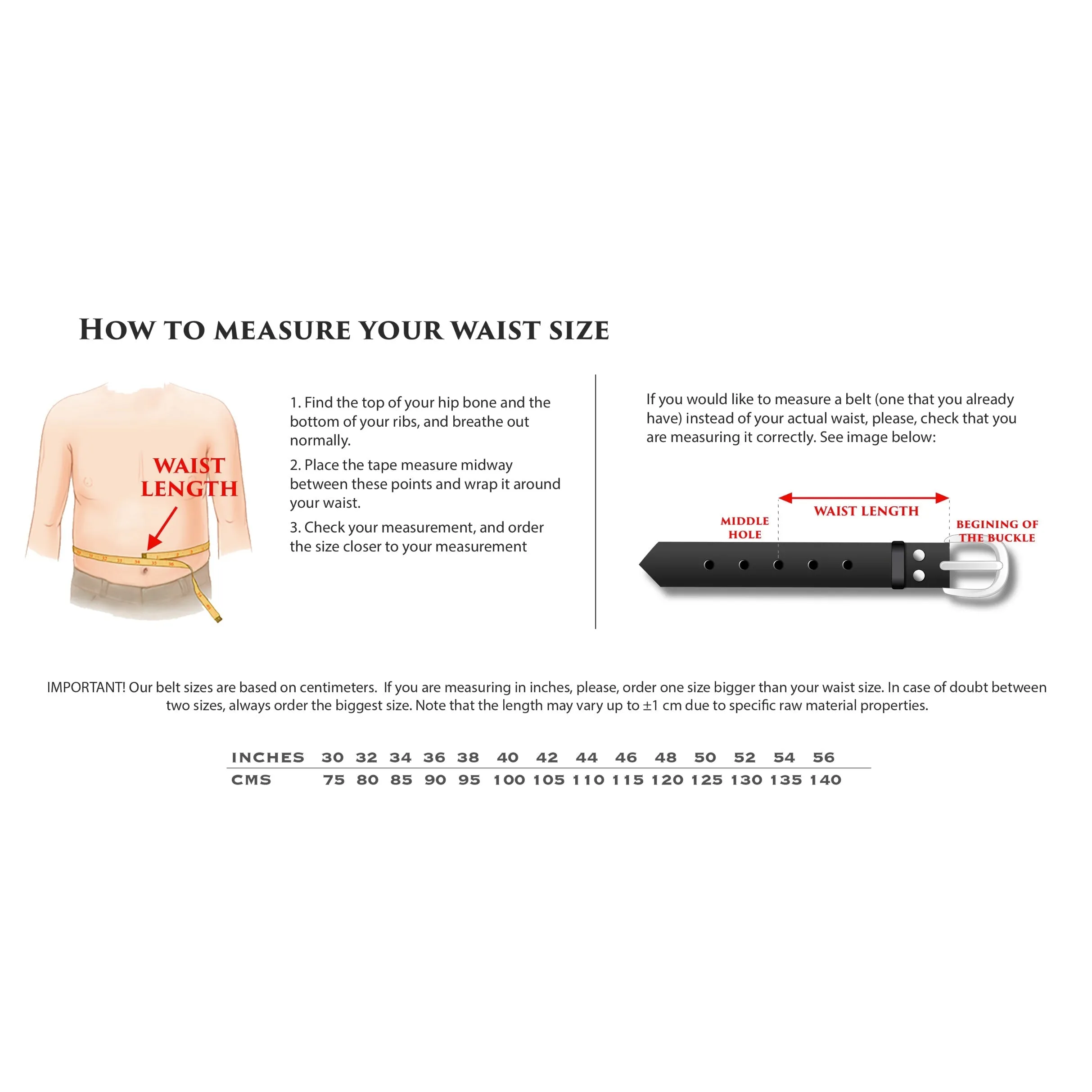 Duran Croc Hampton belt II waist measurement guide