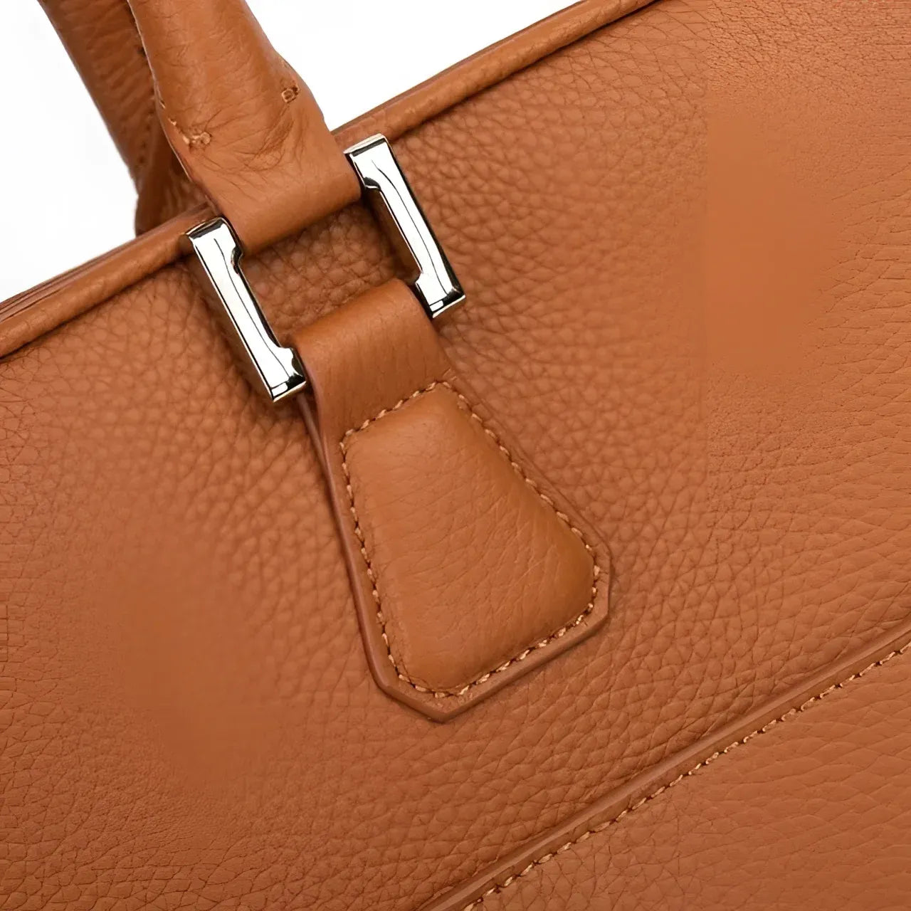 Elandro satchel briefcase textured brown leather bag detail