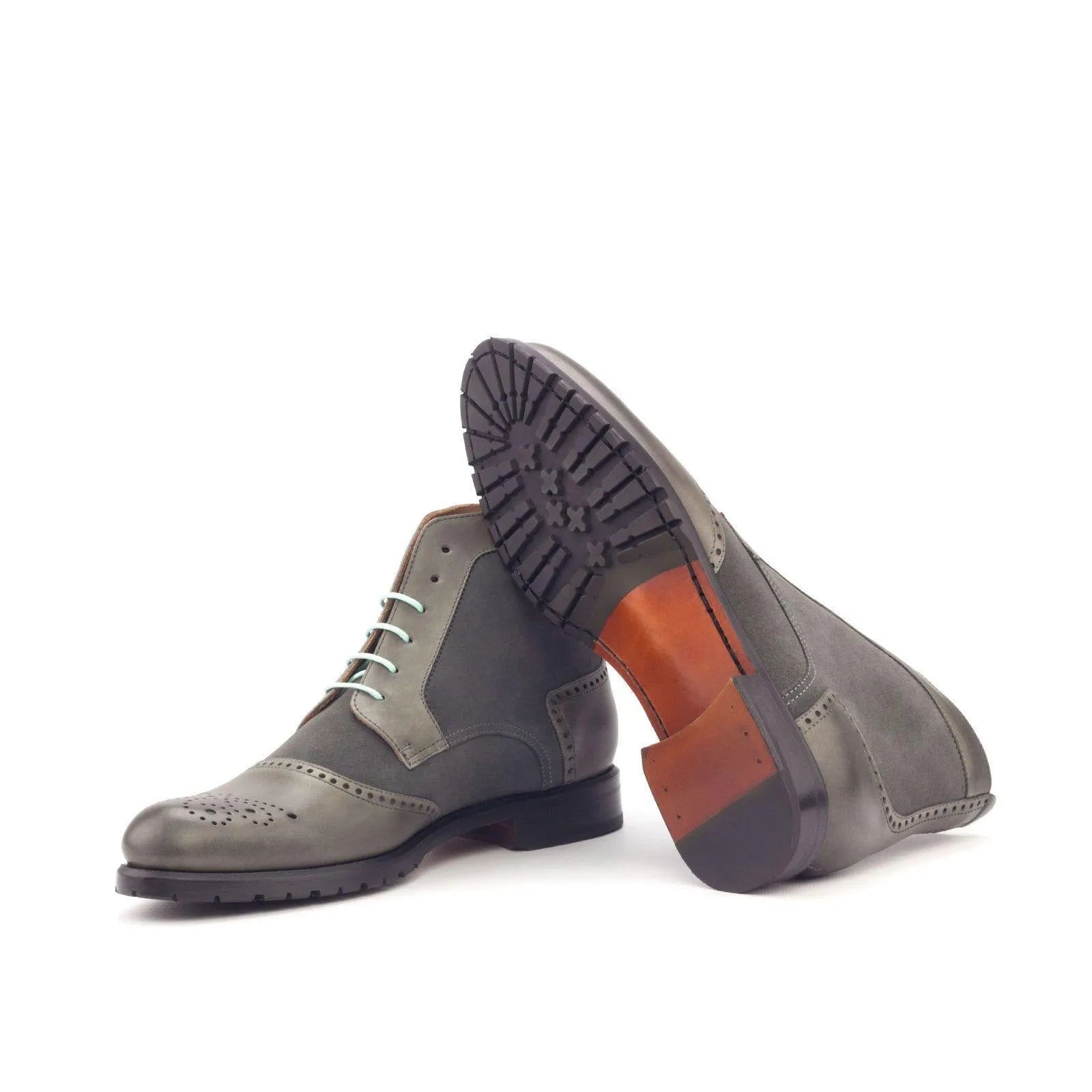 Elizabeth womens brogue boots II in gray leather wingtip design