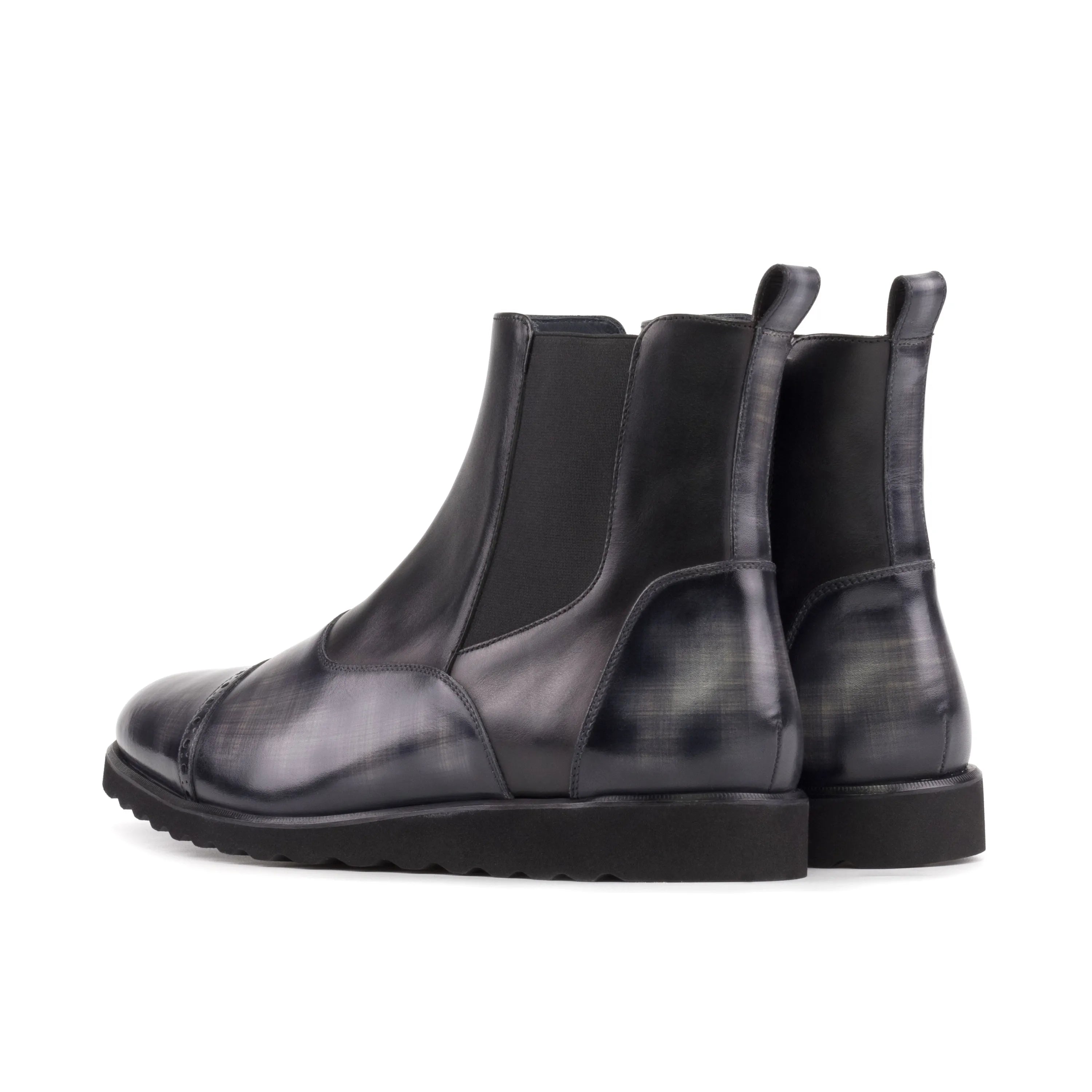Elysian Patina Chelsea grey leather boots back view