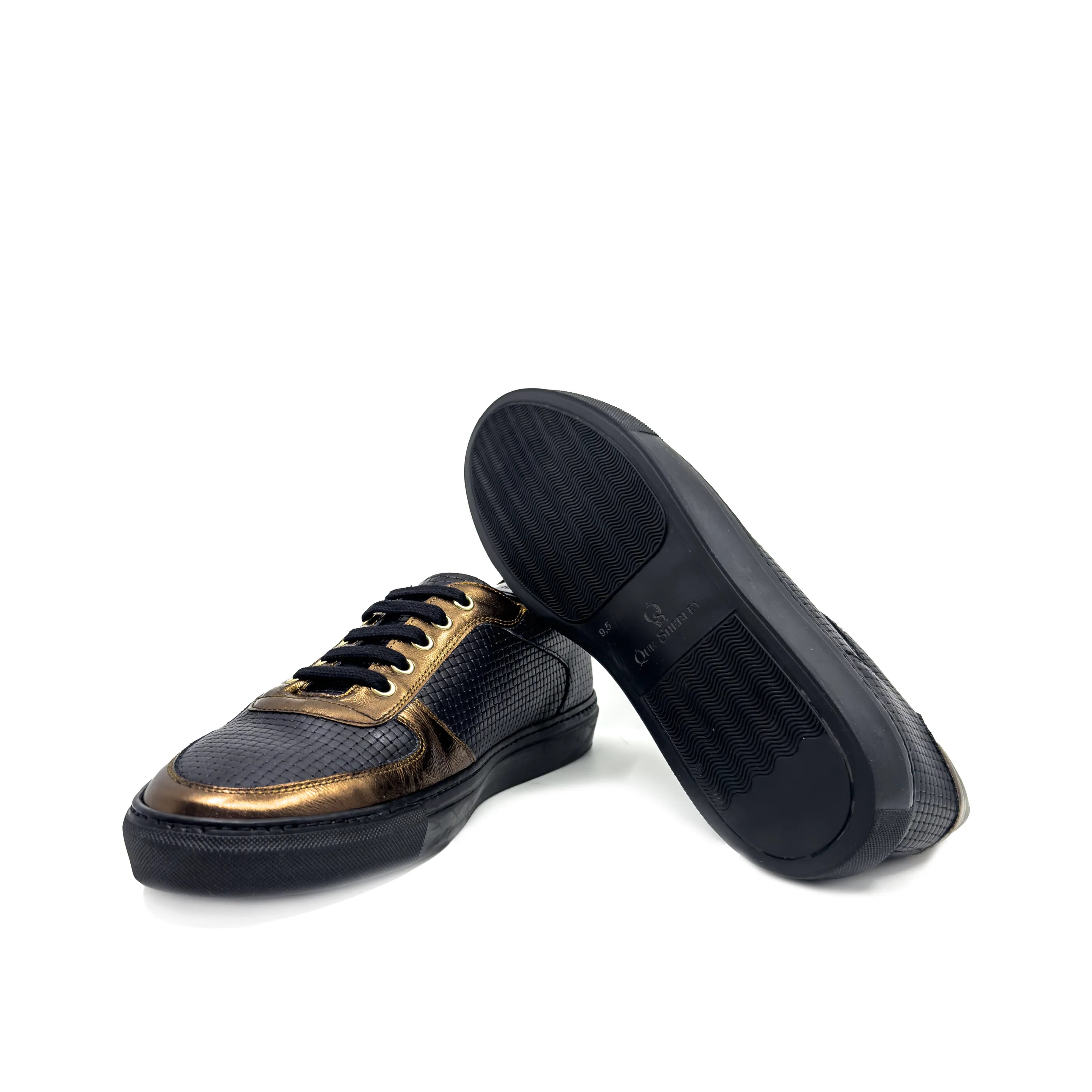 Empyr Low cupsole trainer sneaker in black and bronze leather