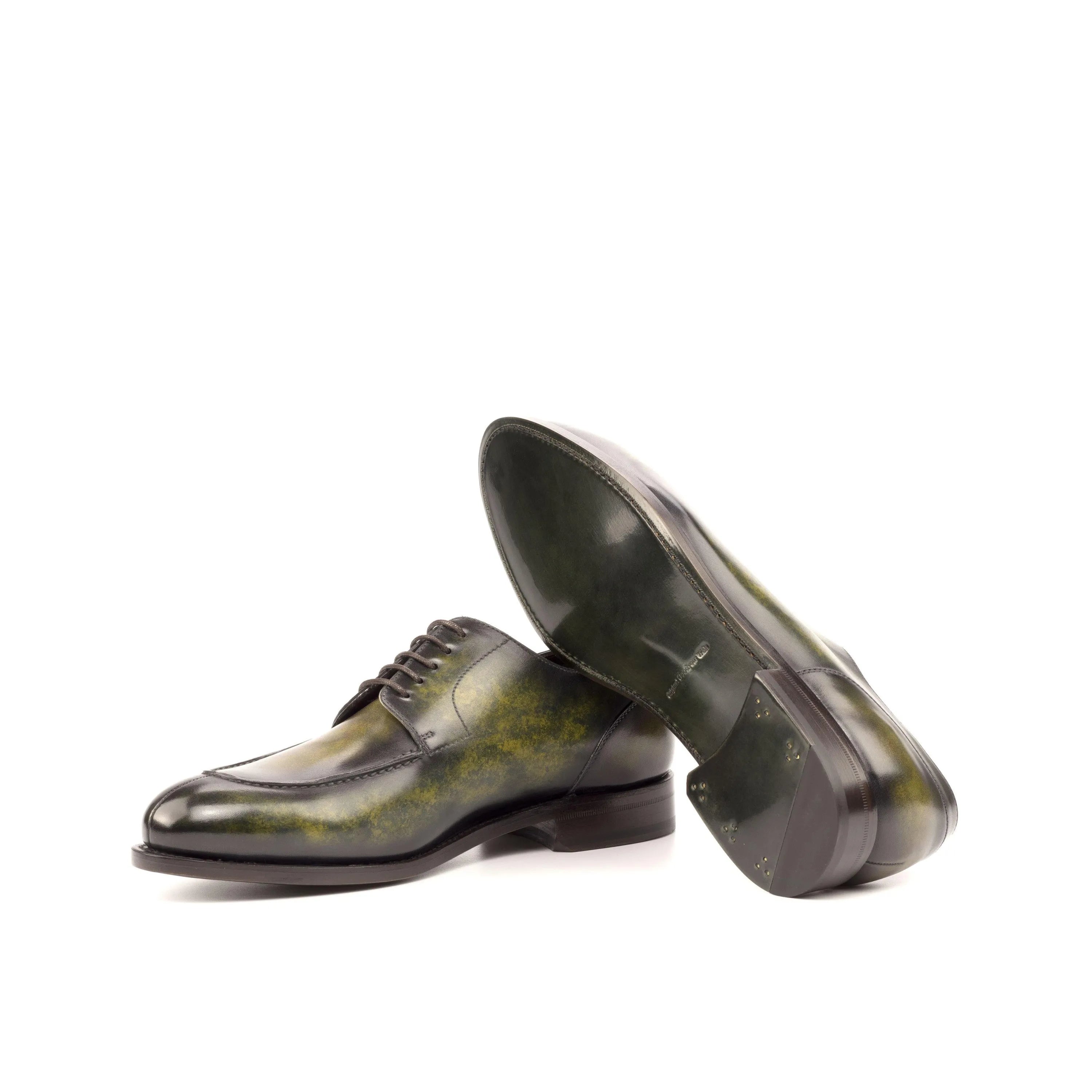 Fabien derby split toe patina shoes in green leather