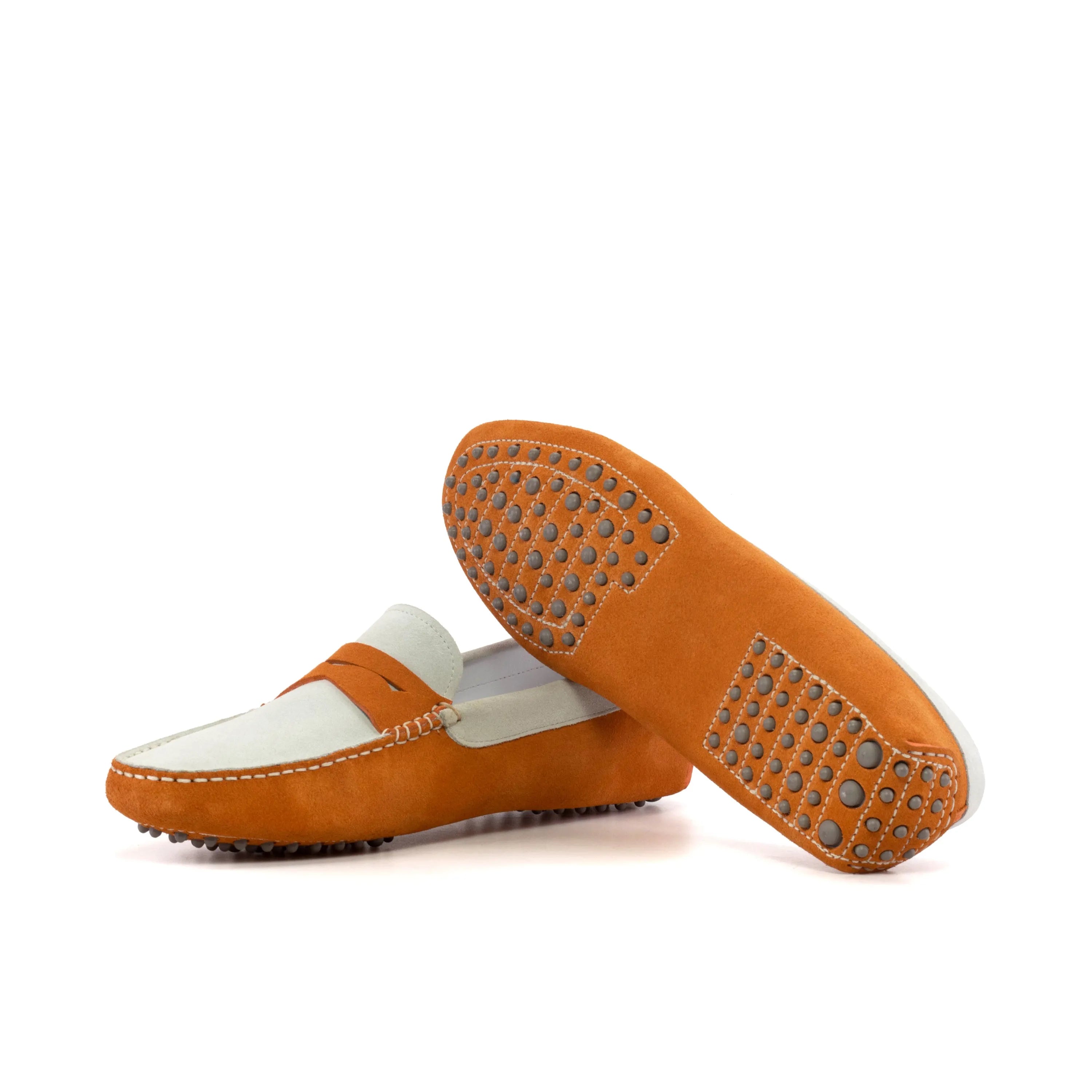 Fadalzo Driver orange and white luxury bespoke loafers for men
