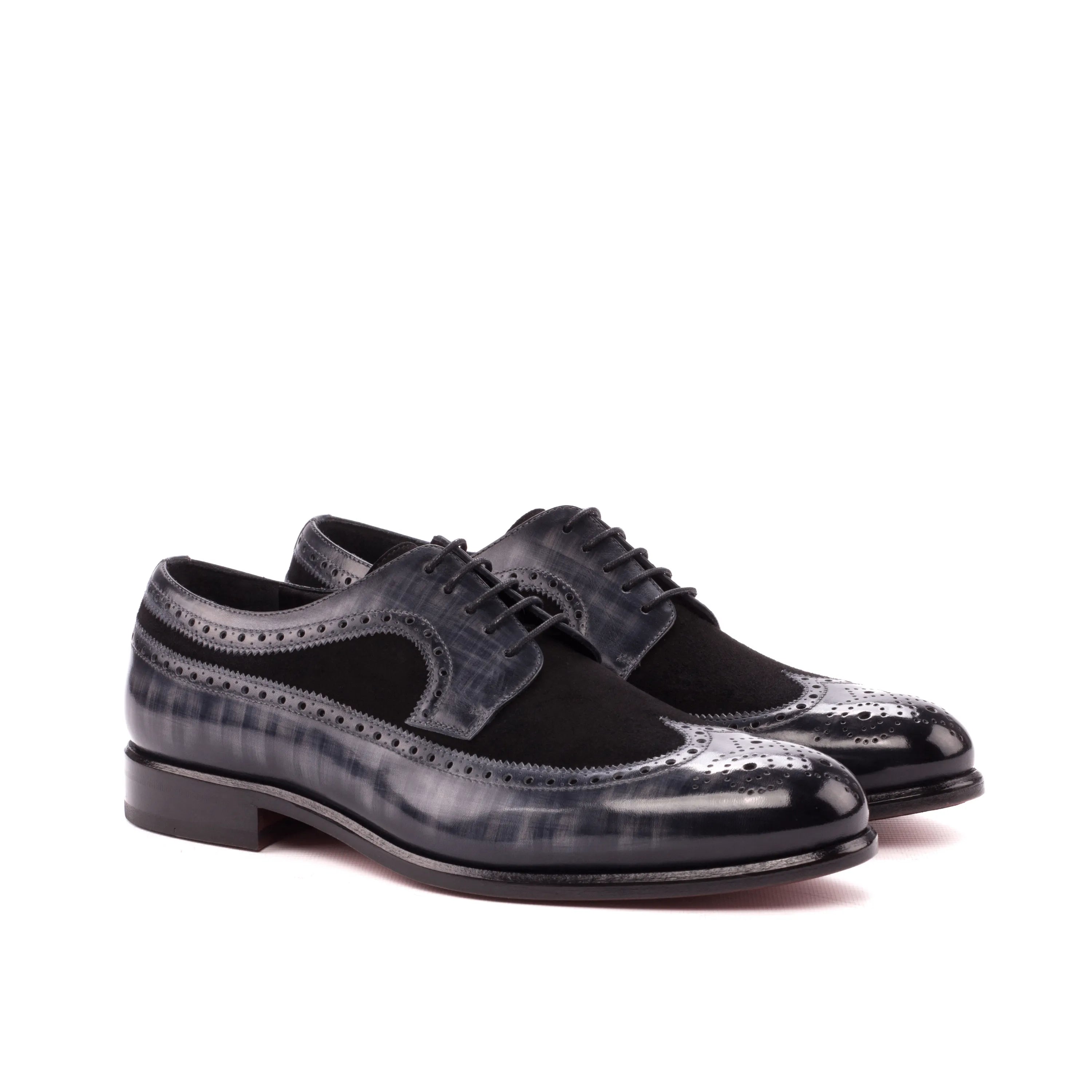 Faizel longwing patina blucher: gray and black leather dress shoes