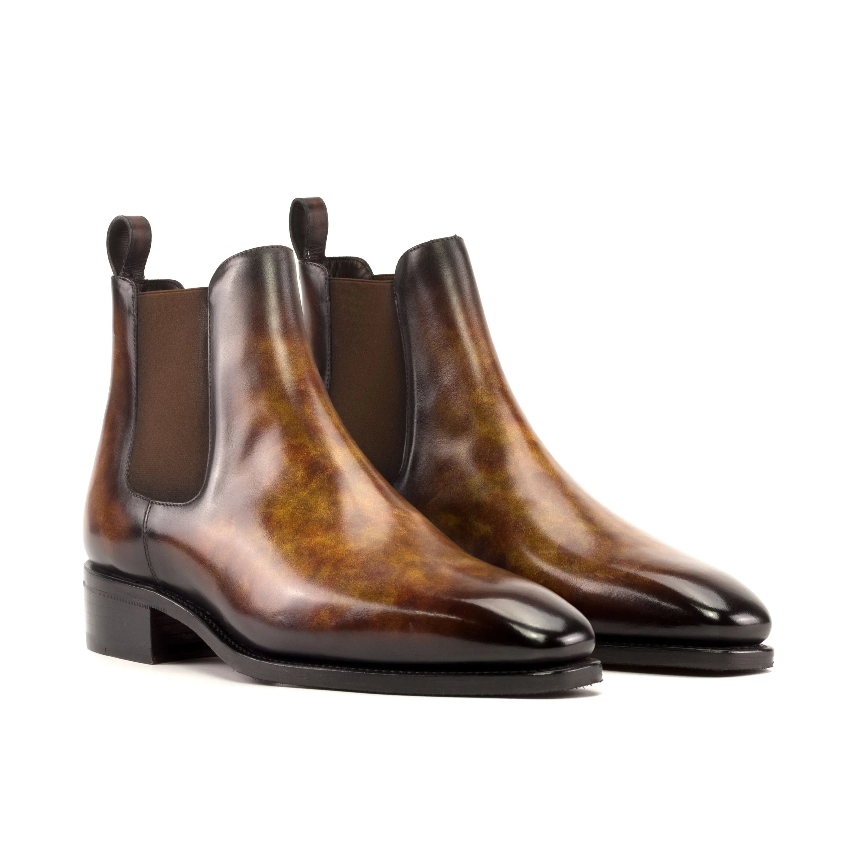 Pair of brown leather Francesco Patina Chelsea boots